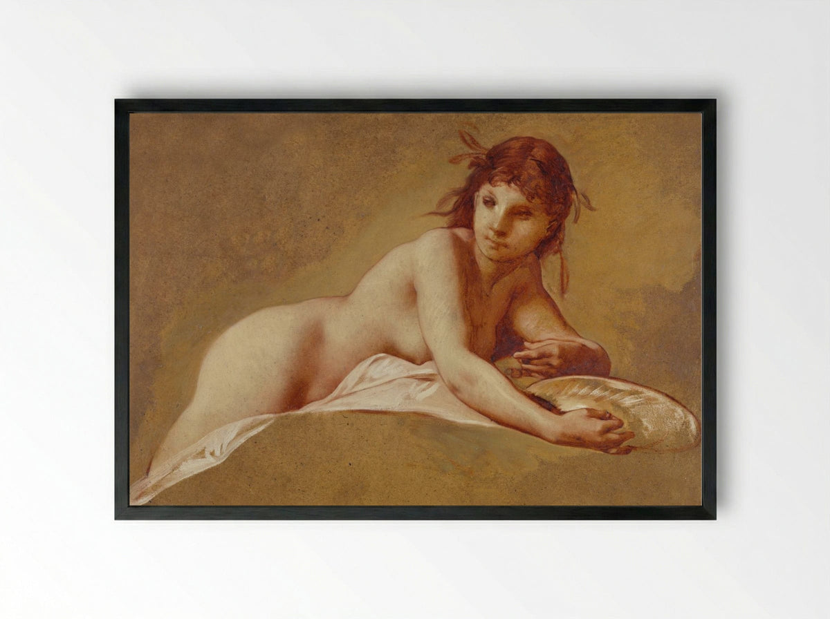 Reclining Nude with Seashell - Pierre-Victor Galland - Framed Print Black