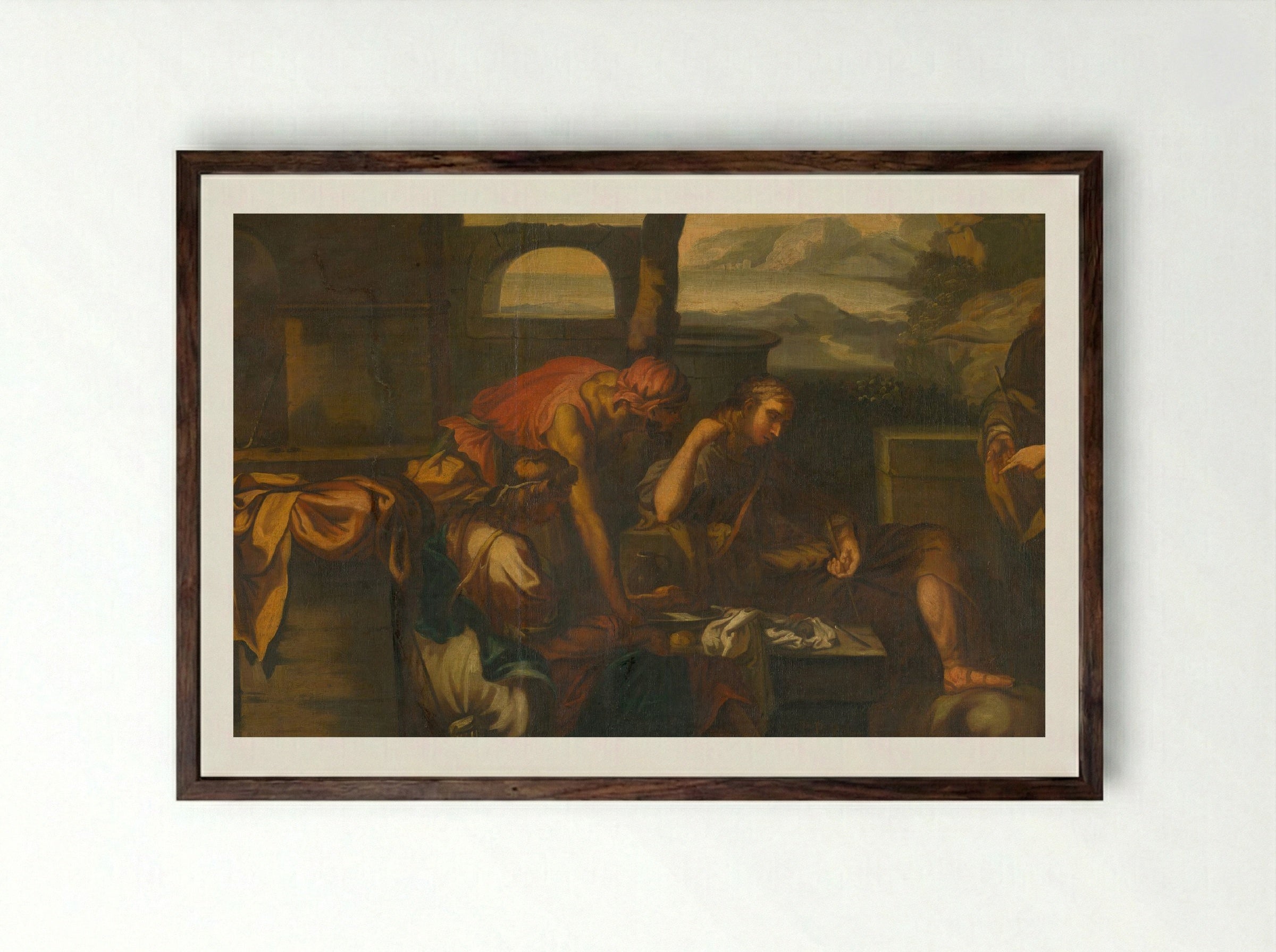 Biblical Scene with Figures - Fine Art Print - Framed Print Dark Wood