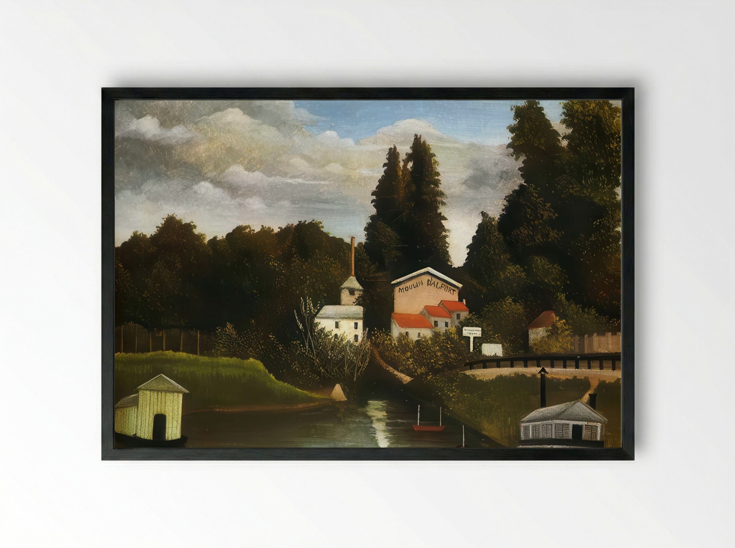 The Mill by Henri Rousseau – Naïve Art Village Landscape Print - Framed Print Black