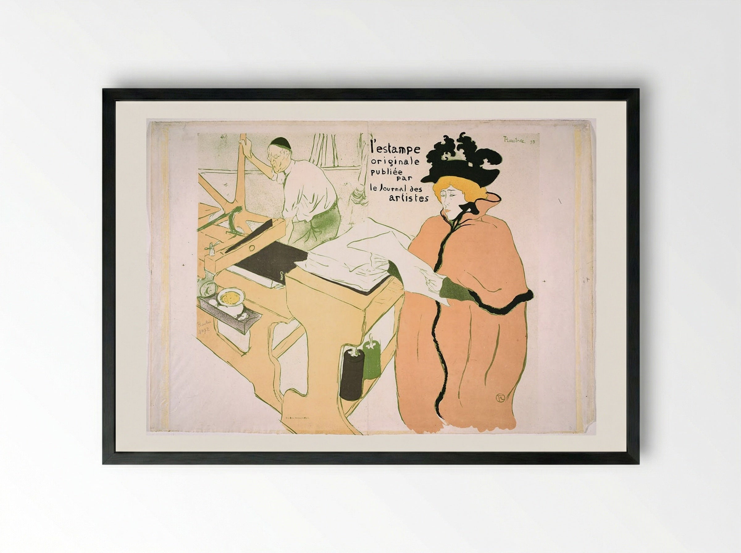 Jane Avril at the Lithography Workshop - Henri de Toulouse-Lautrec - Framed Print Black