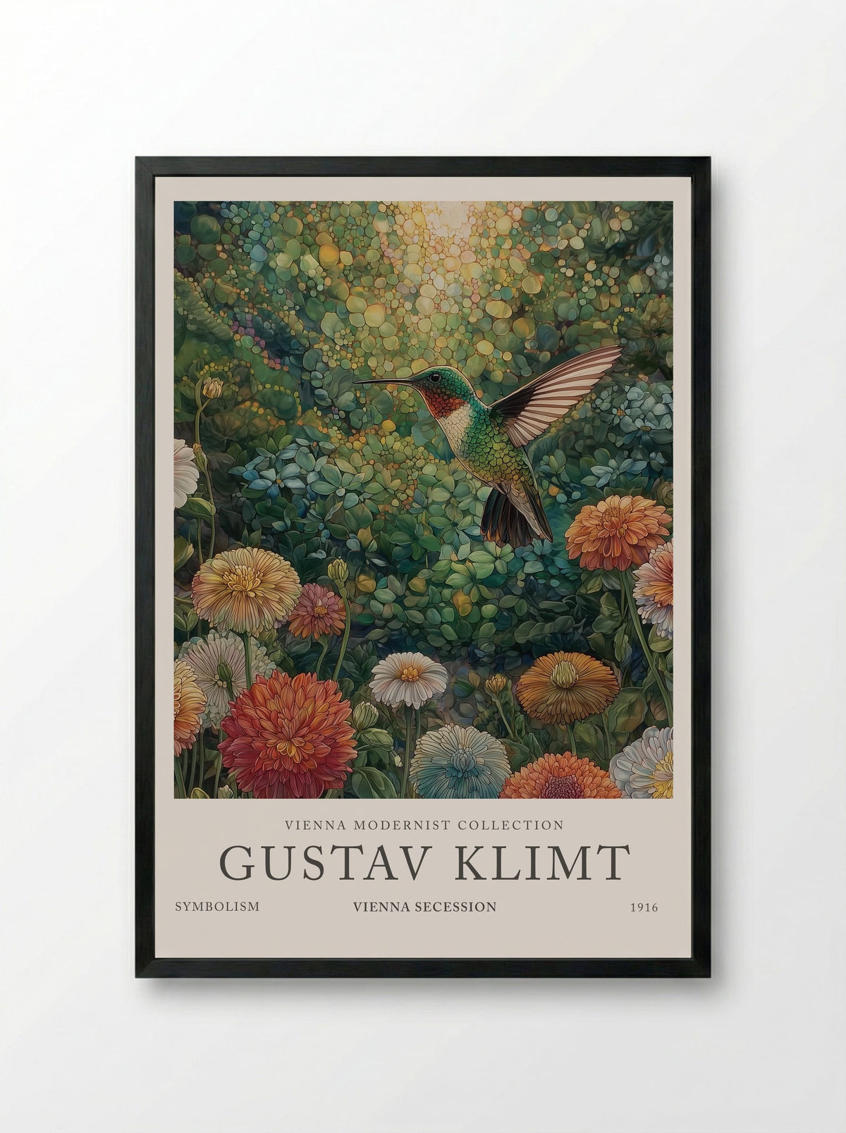 Hummingbird Garden - Gustav Klimt - Framed Print Black