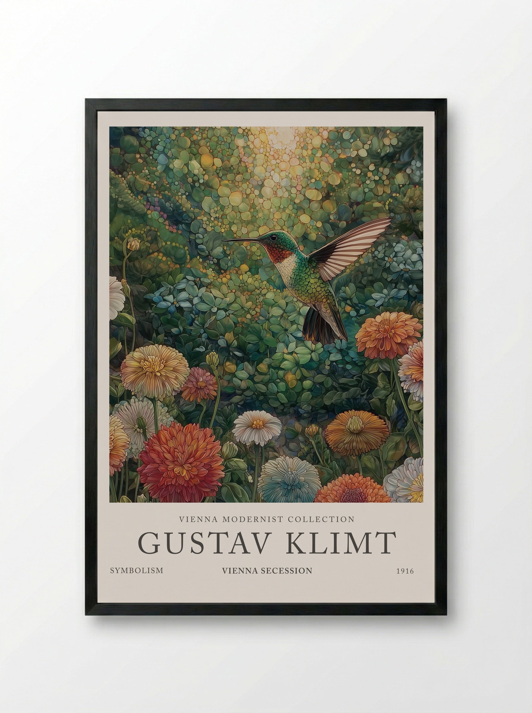 Hummingbird Garden - Gustav Klimt - Framed Print Black