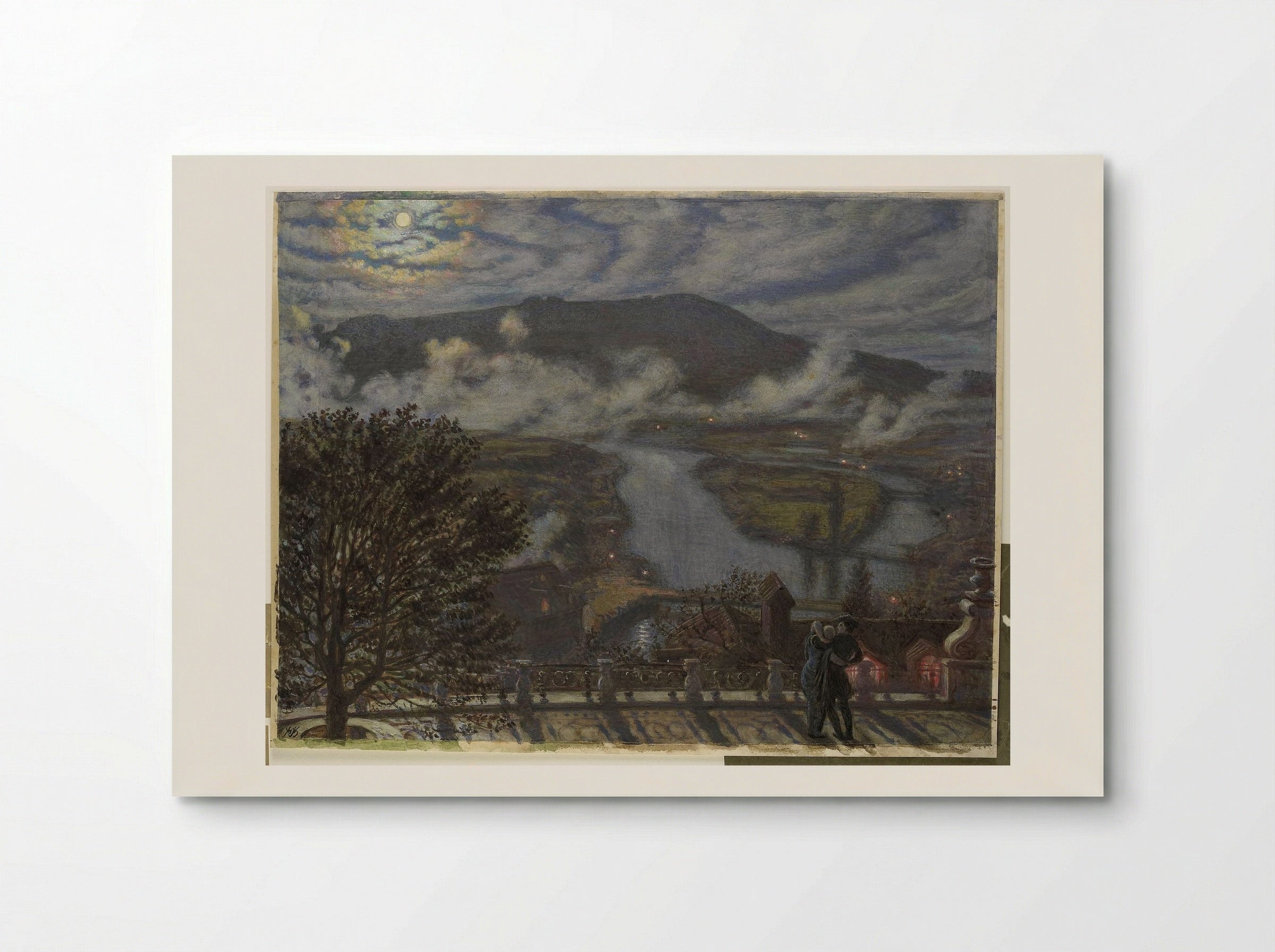 Gezicht vanaf terras op rivierlandschap bij nacht - William Holman Hunt - Poster