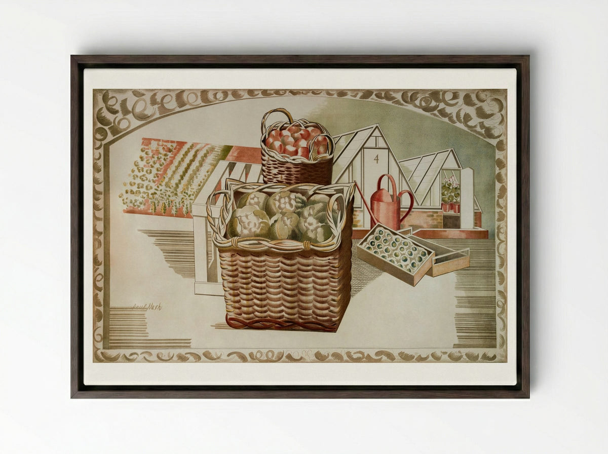 Fruit Gardens and Orchard - Paul Nash - Framed Canvas Dark Wood