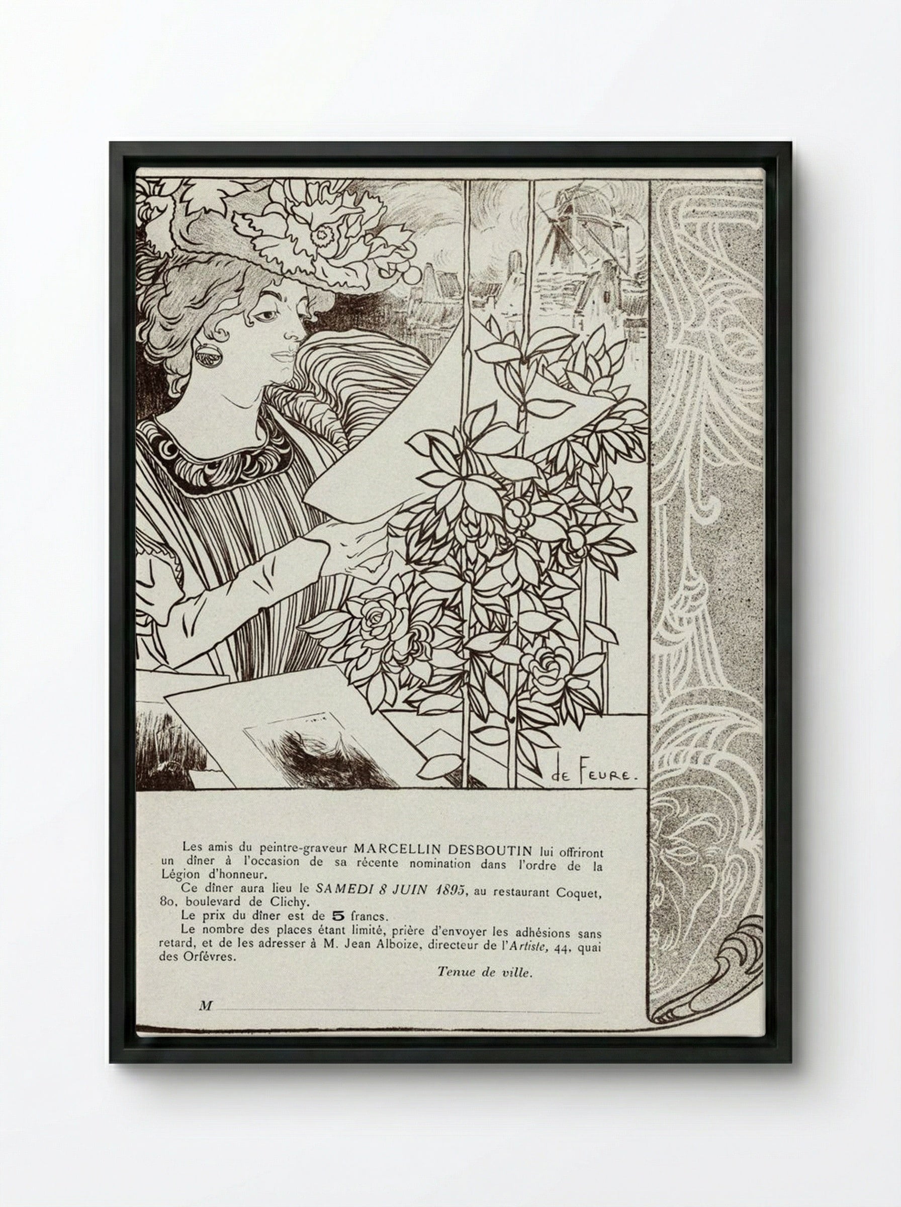 Invitation for a Dinner in Honour of Marcellin Desboutin - Georges de Feure - Framed Canvas Black