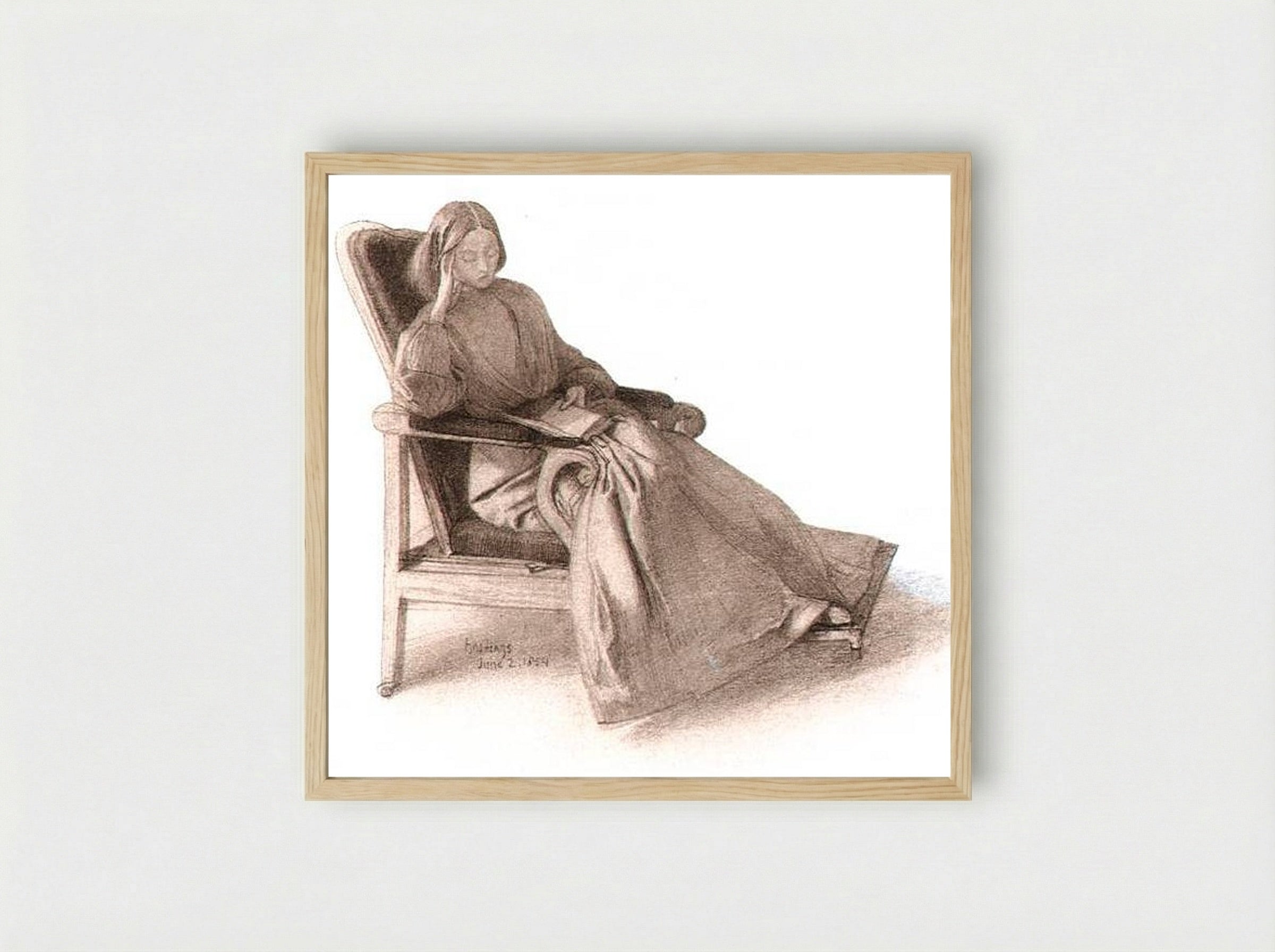 Study of a Woman Reading in a Chair - Elizabeth Siddal - Framed Print Wood