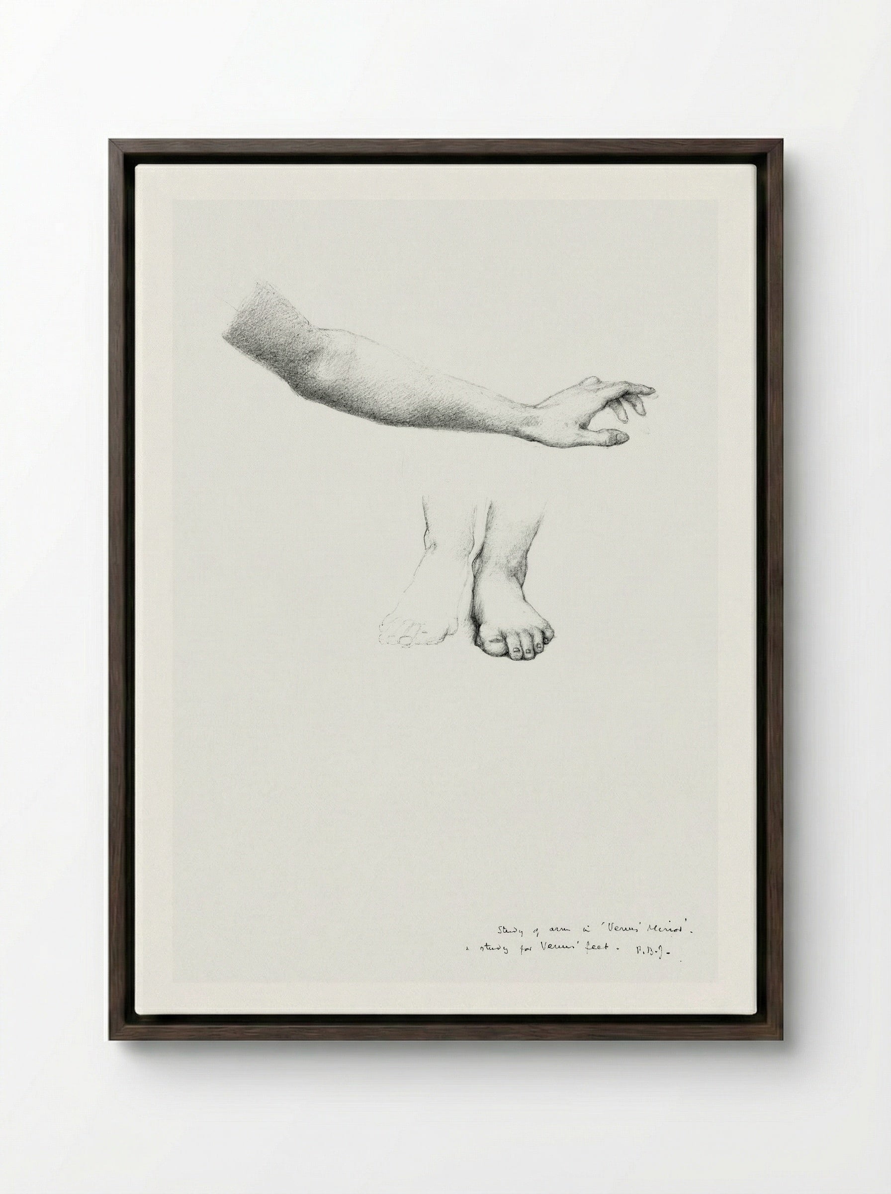 Study of Arm and Feet for 'The Mirror of Venus' - Edward Burne-Jones - Framed Canvas Dark Wood