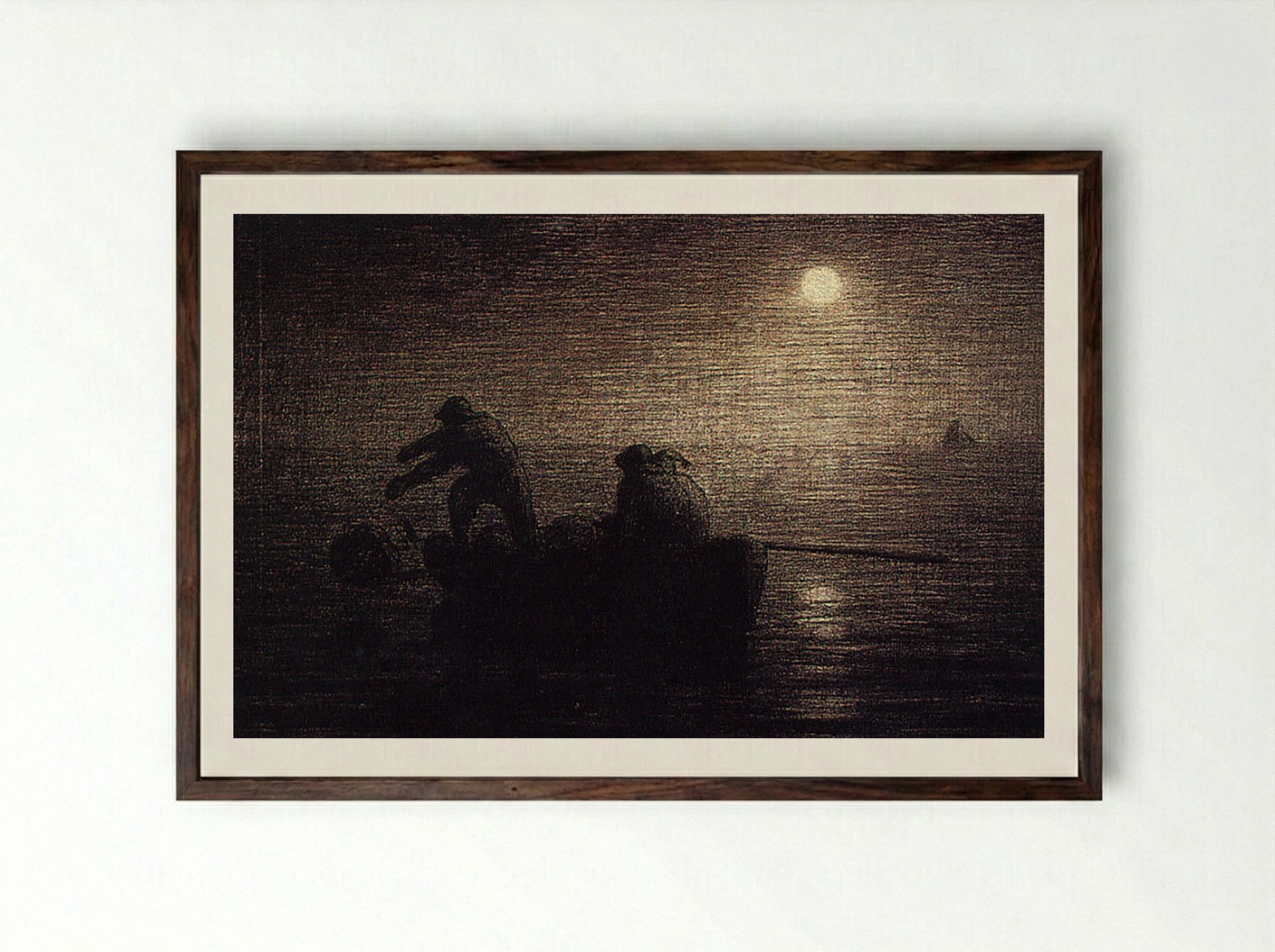 Fishermen at Sea - Georges Seurat - Framed Print Dark Wood