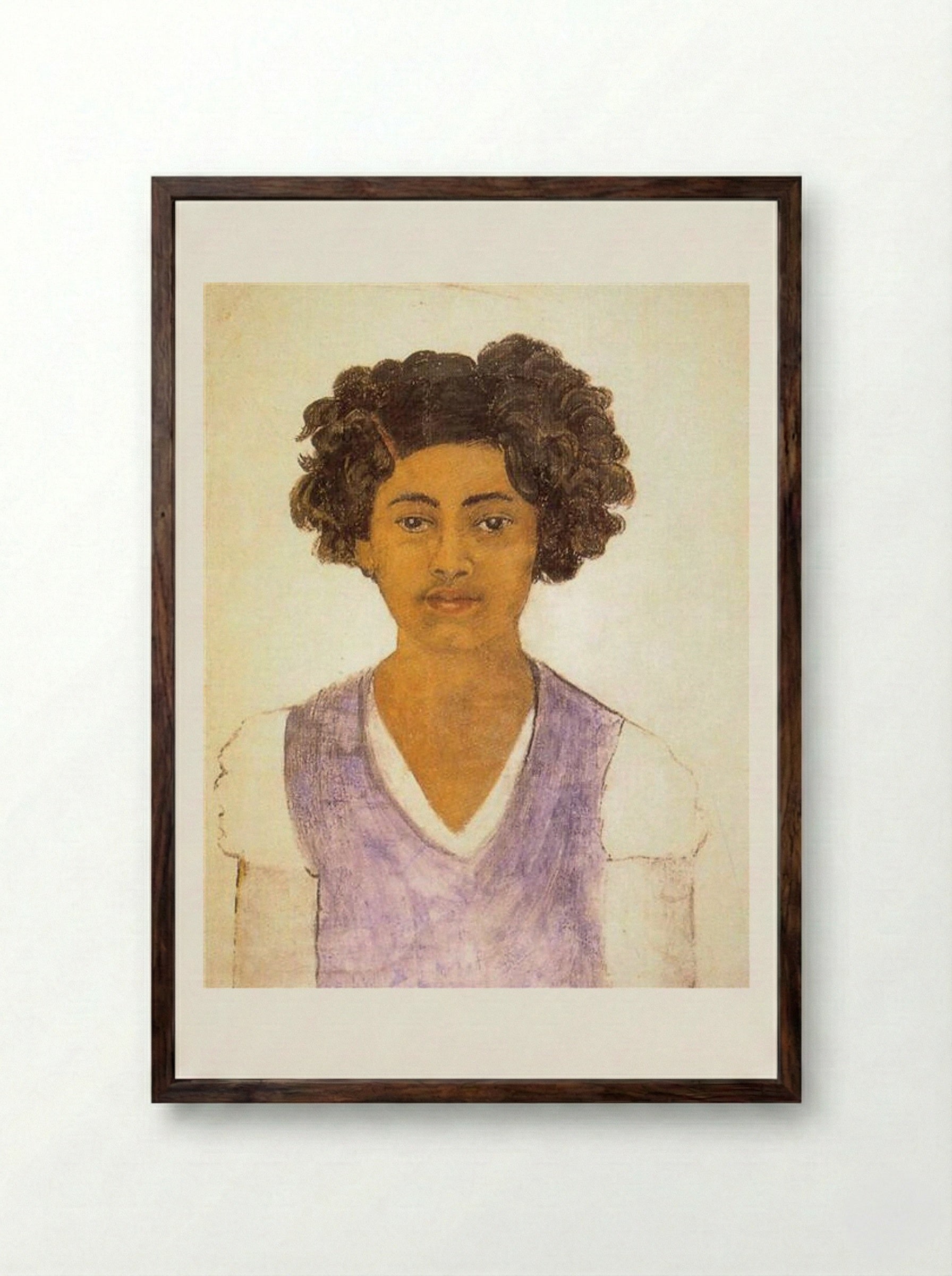 Self-Portrait (Bust with Purple Shirt) - Frida Kahlo - Framed Print Dark Wood