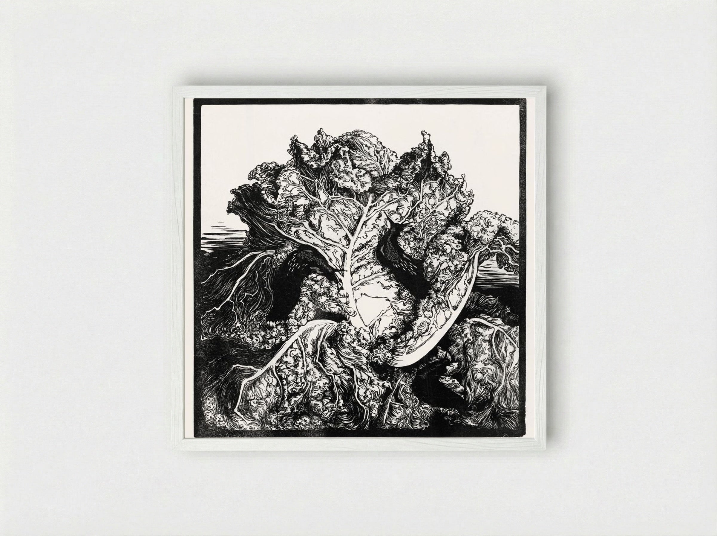 Three Slugs on a Cabbage - Julie de Graag - Framed Print White