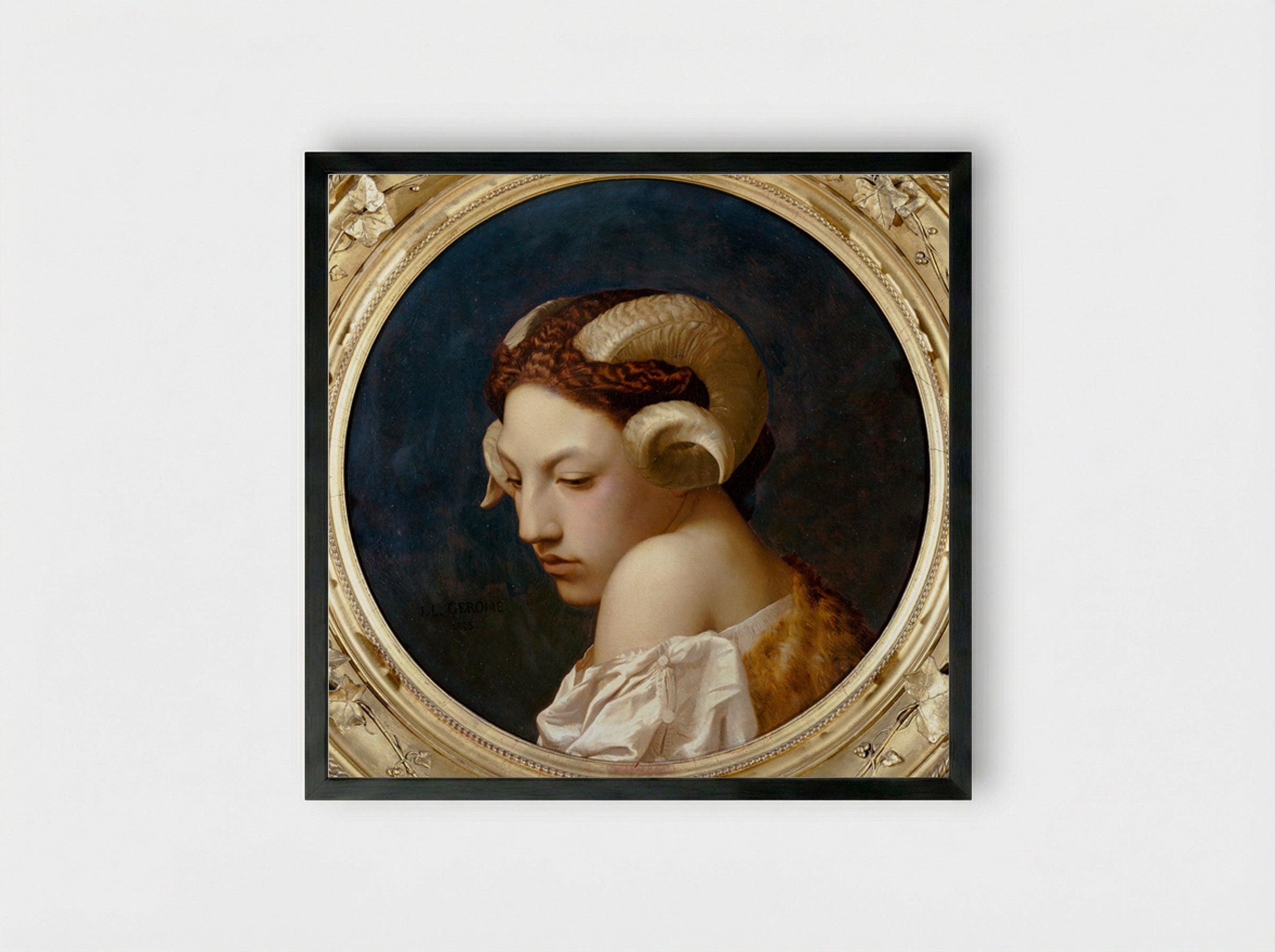 Woman's Head with Ram Horns - Jean-Léon Gérôme - Framed Print Black