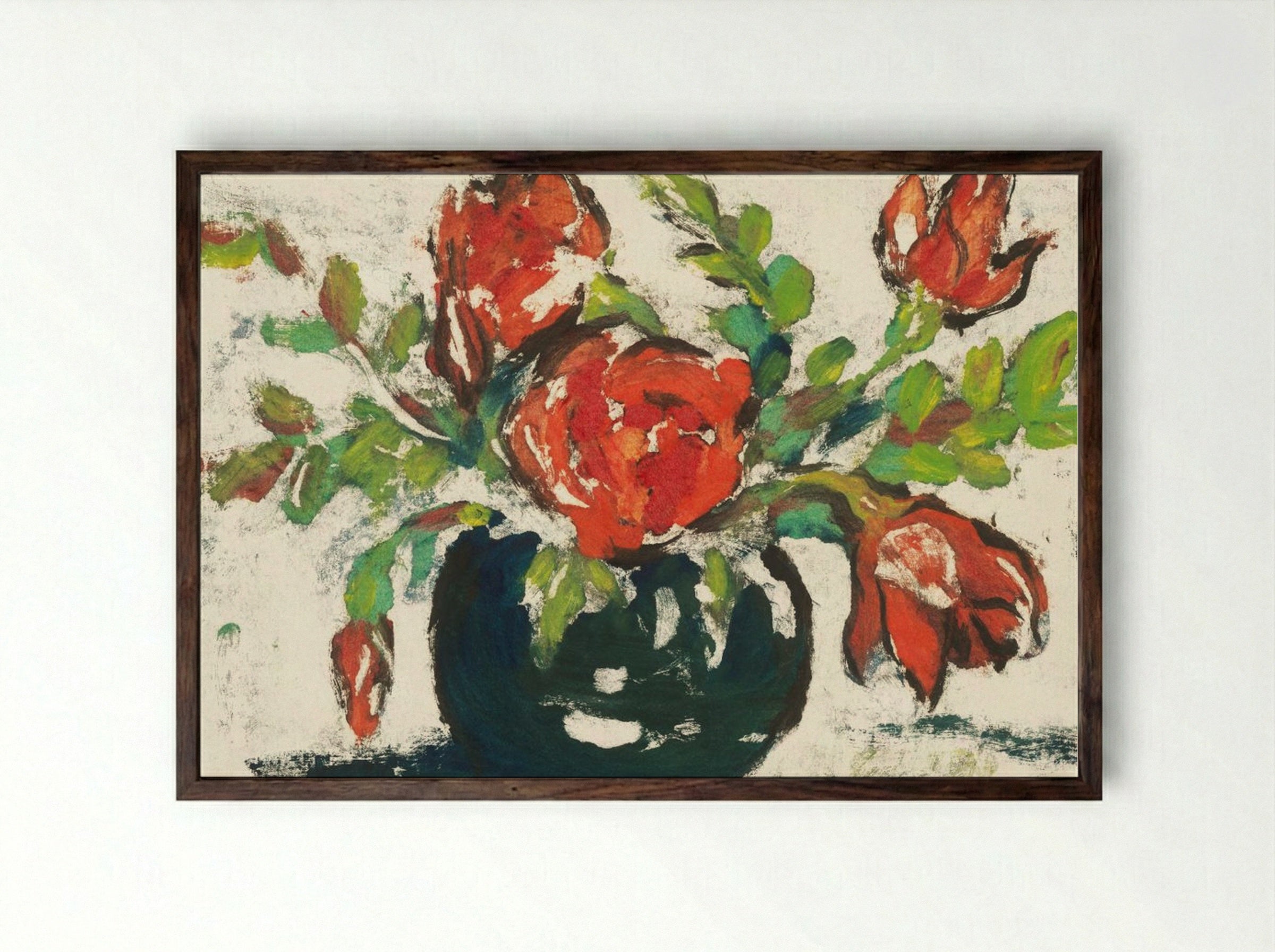 Bouquet in Flower Vase - Karl Hofer - Framed Print Dark Wood