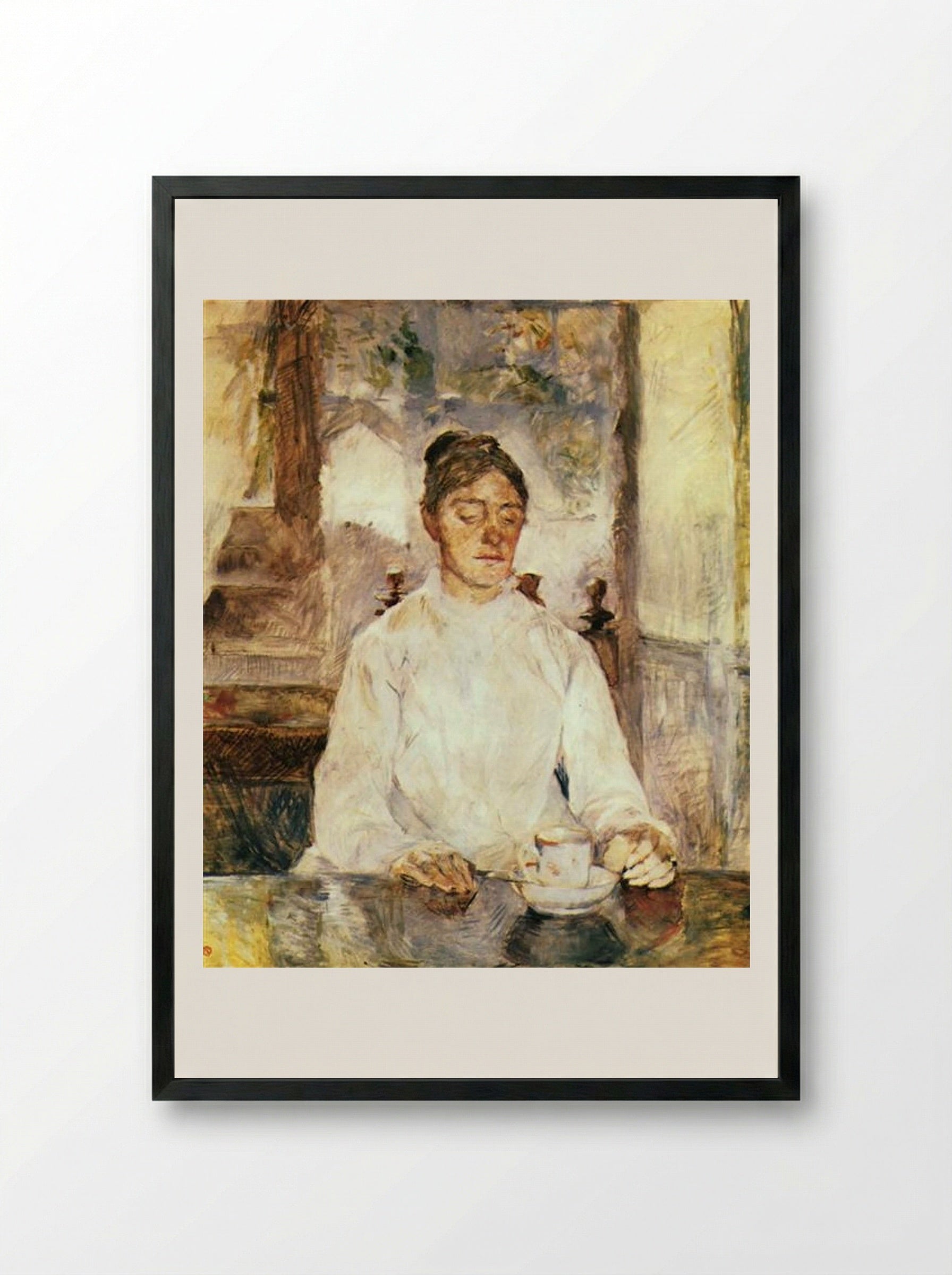 The Artist's Mother, Countess Adèle de Toulouse-Lautrec, at Breakfast - Henri de Toulouse-Lautrec - Framed Print Black
