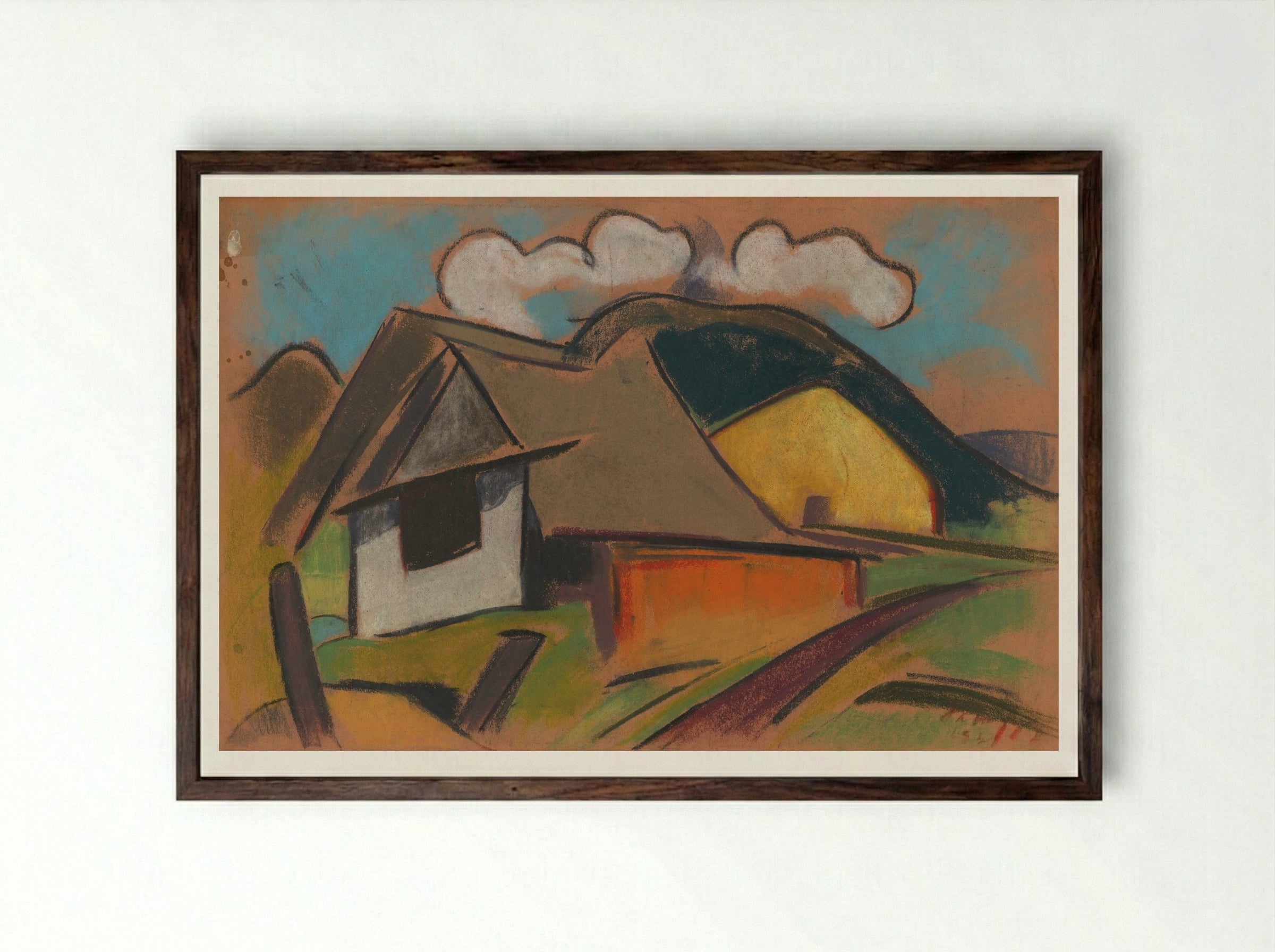 Cottages in the Mountains - Zolo Palugyay - Framed Print Dark Wood