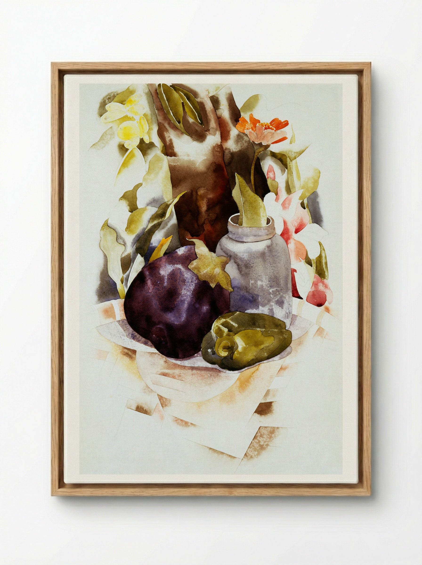 Eggplant and Green Pepper - Charles Demuth - Framed Canvas Wood