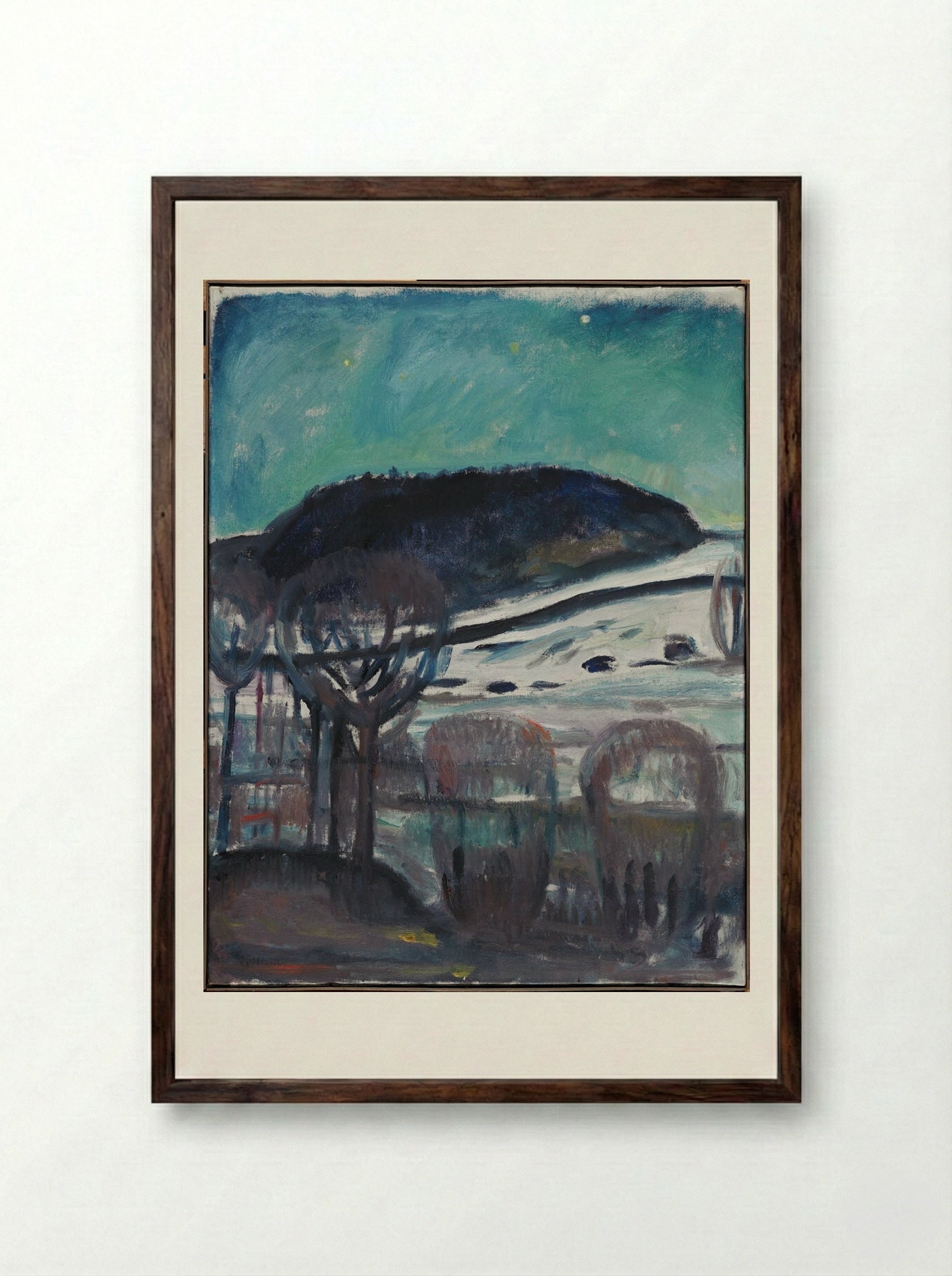 Winter Landscape by Moonlight - Edvard Munch - Framed Print Dark Wood