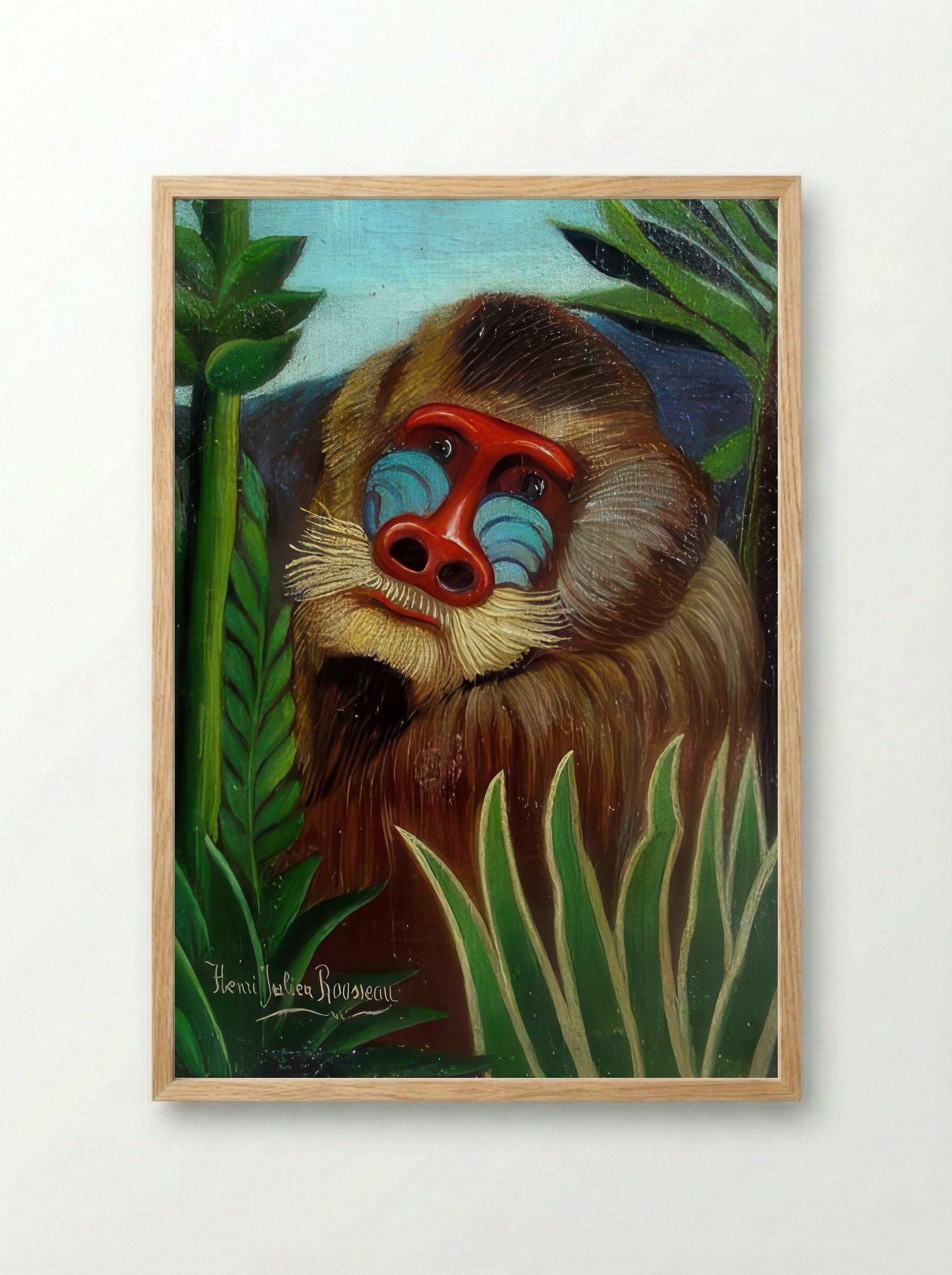 Mandrill in the Jungle by Henri Rousseau – Naïve Jungle Animal Art Print - Framed Print Wood