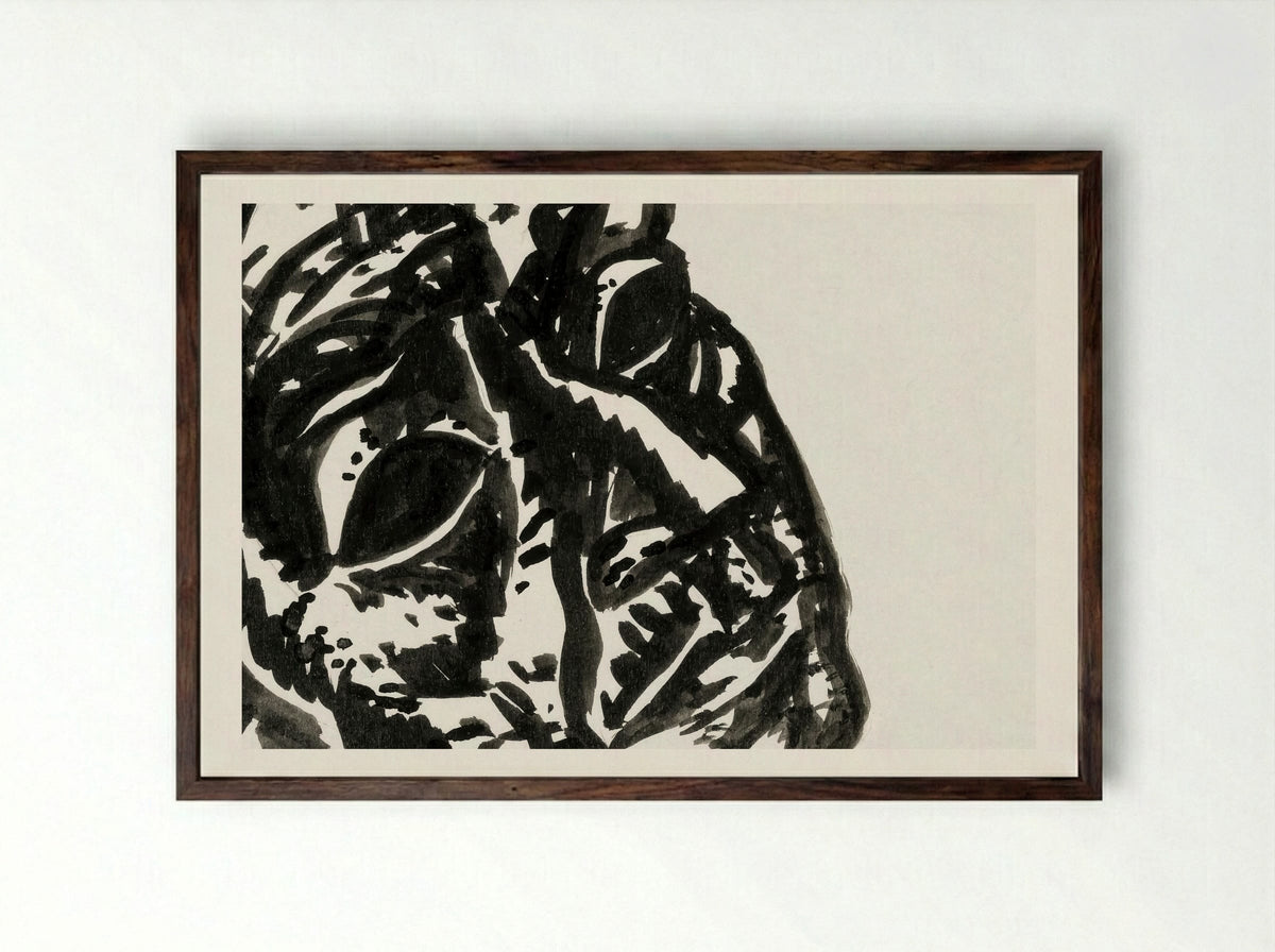 Head of a Man Looking Obliquely to the Top Right - Leo Gestel - Framed Print Dark Wood