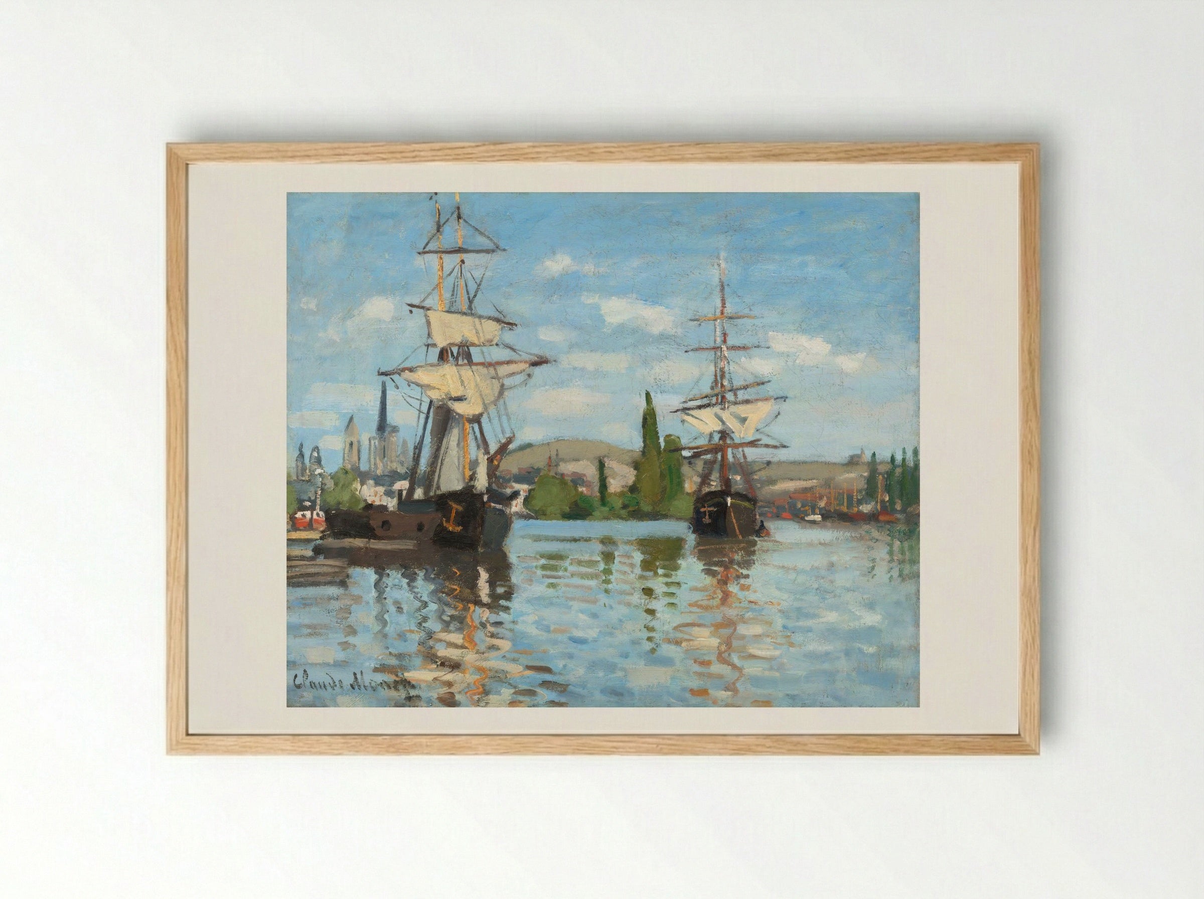 Ships Riding on the Seine at Rouen - Claude Monet - Framed Print Wood