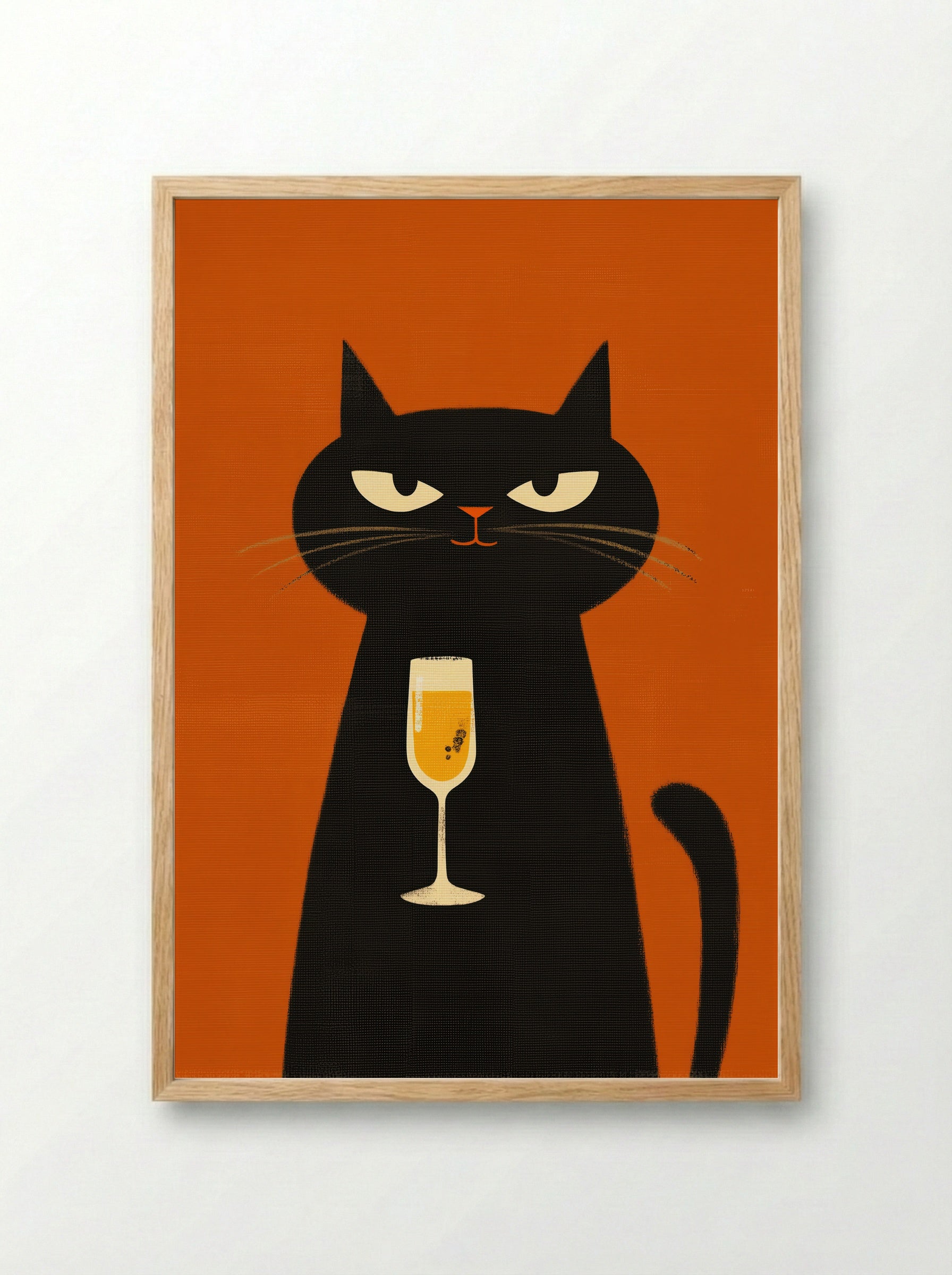 Champagne Cat - Framed Print Wood