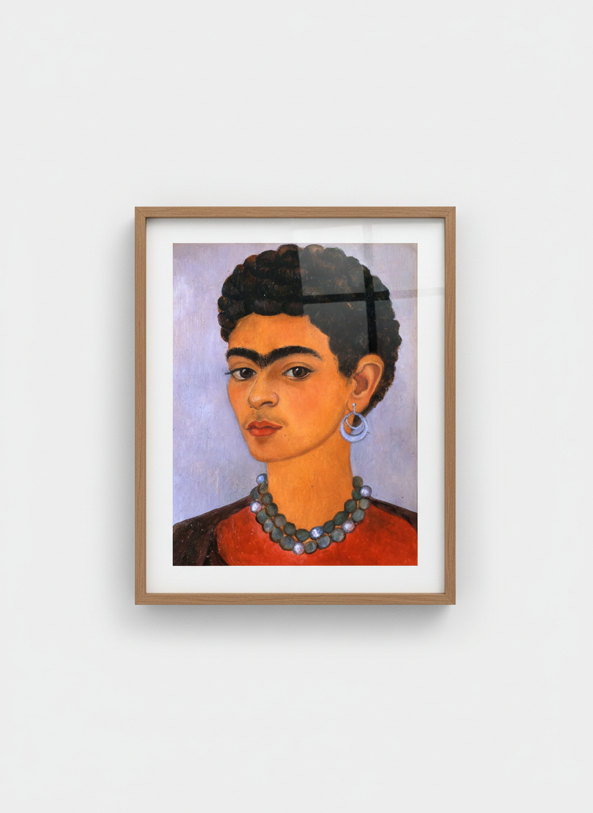 Self-Portrait with Curly Hair - Frida Kahlo - Framed Print Wood