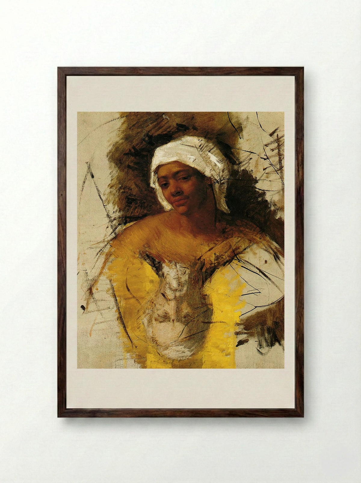 Sketch of a Woman with a Turban - Edgar Degas - Framed Print Dark Wood