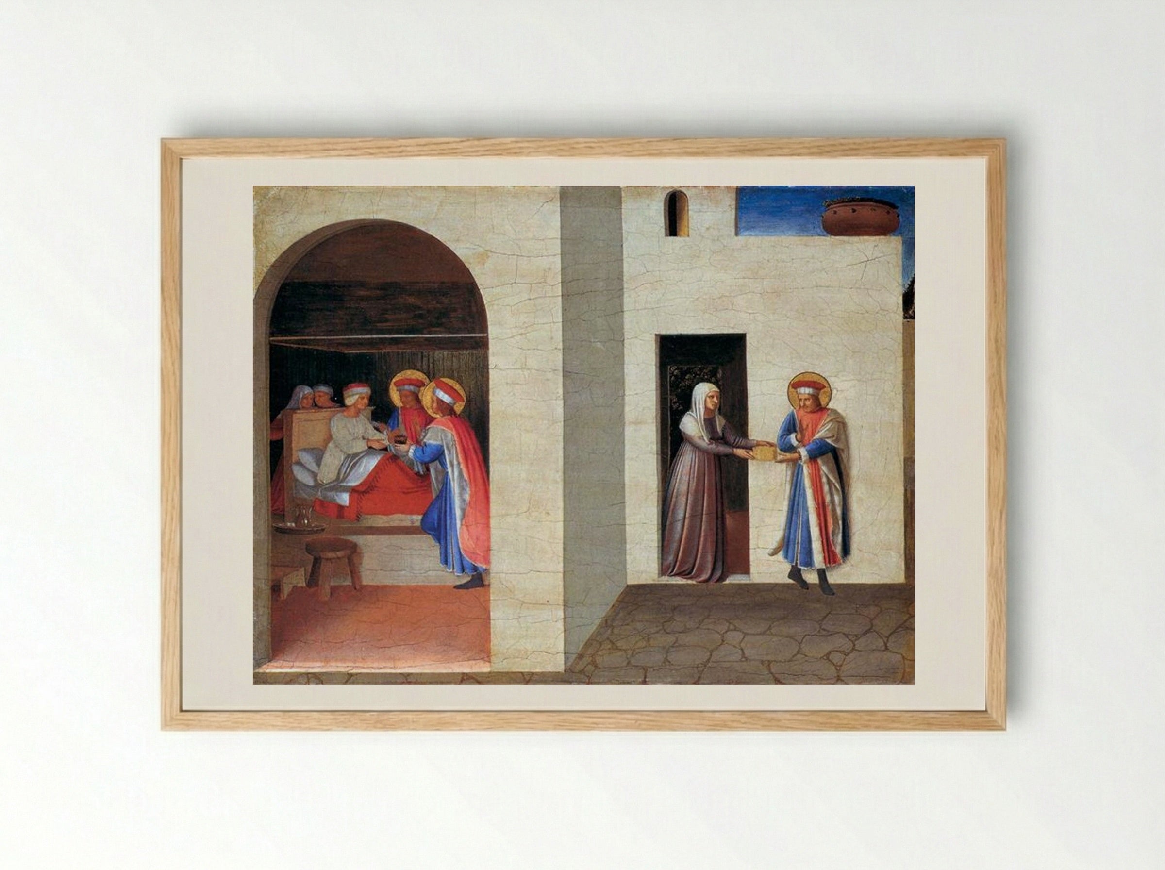 The Healing of Palladia by Saint Cosmas and Saint Damian - Fra Angelico - Framed Print Wood
