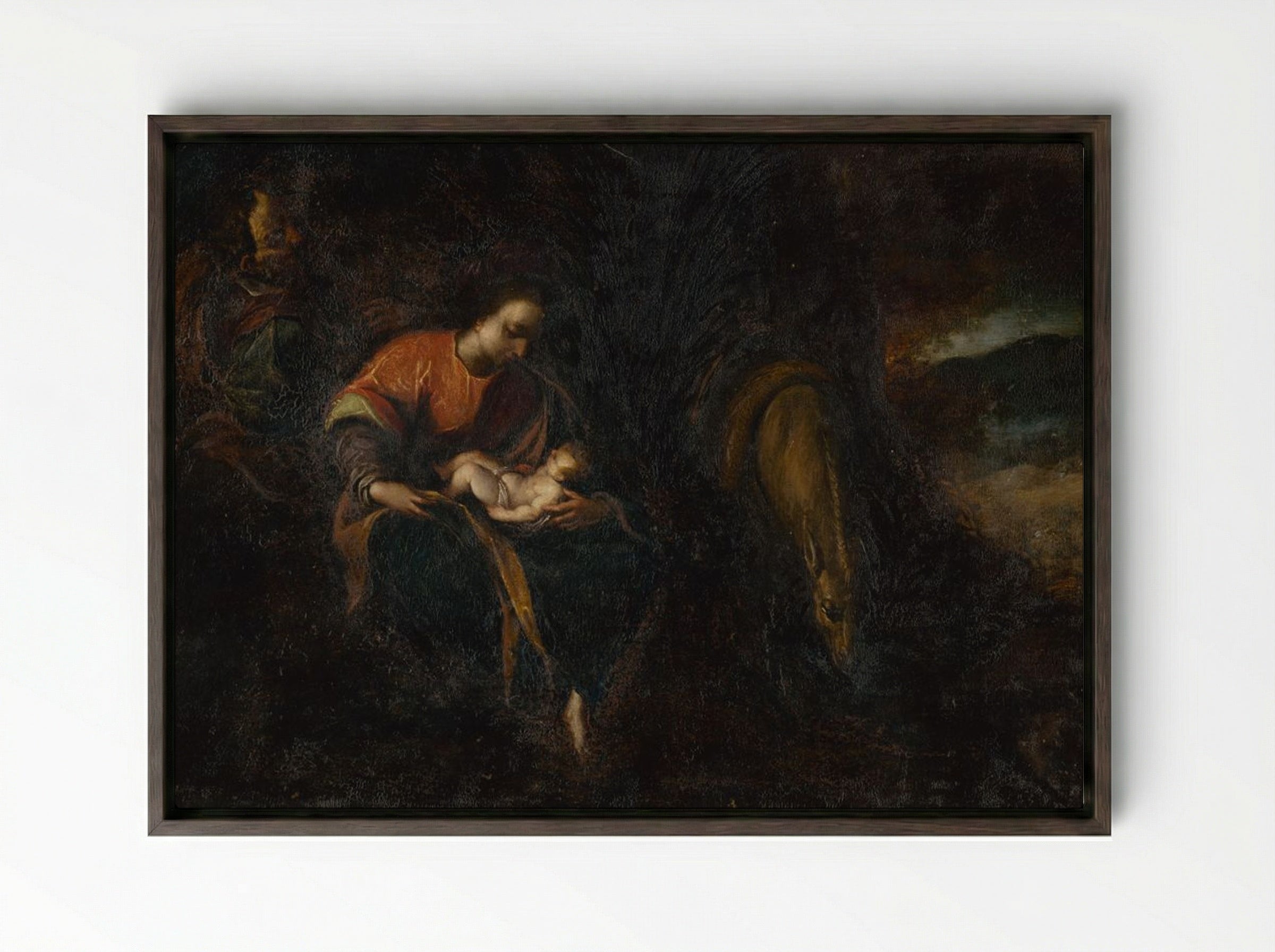 The Holy Family - Correggio - Framed Canvas Dark Wood