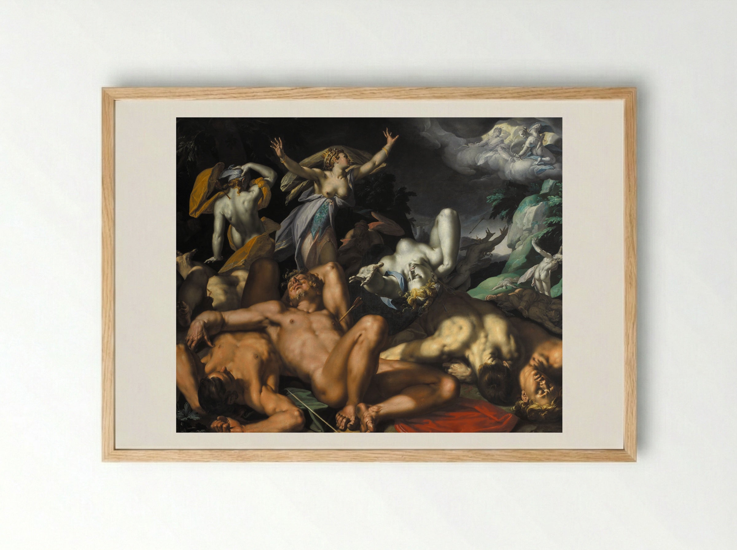 Apollo and Diana Punishing Niobe by Killing her Children - Abraham Bloemaert - Framed Print Wood