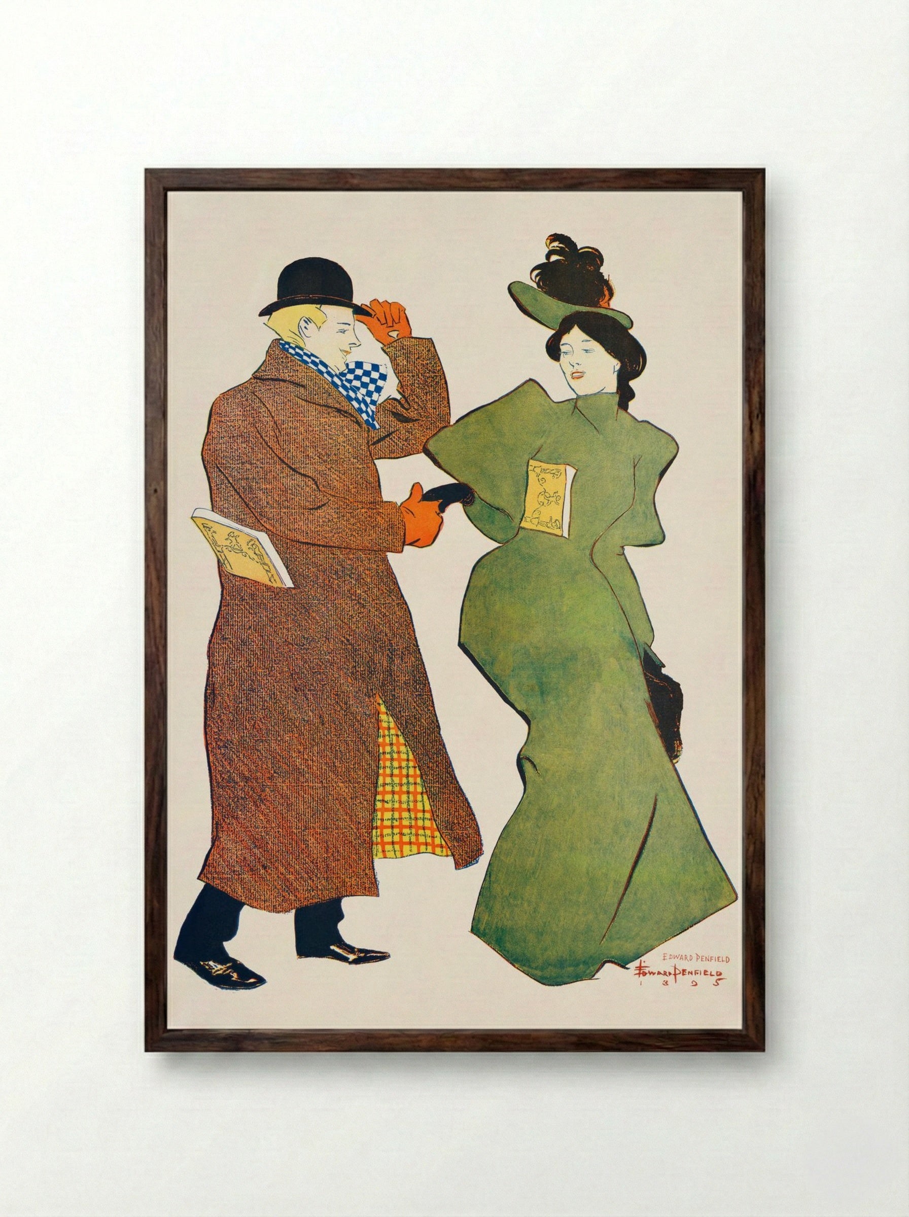 Man and Woman Shaking Hands - Edward Penfield - Framed Print Dark Wood