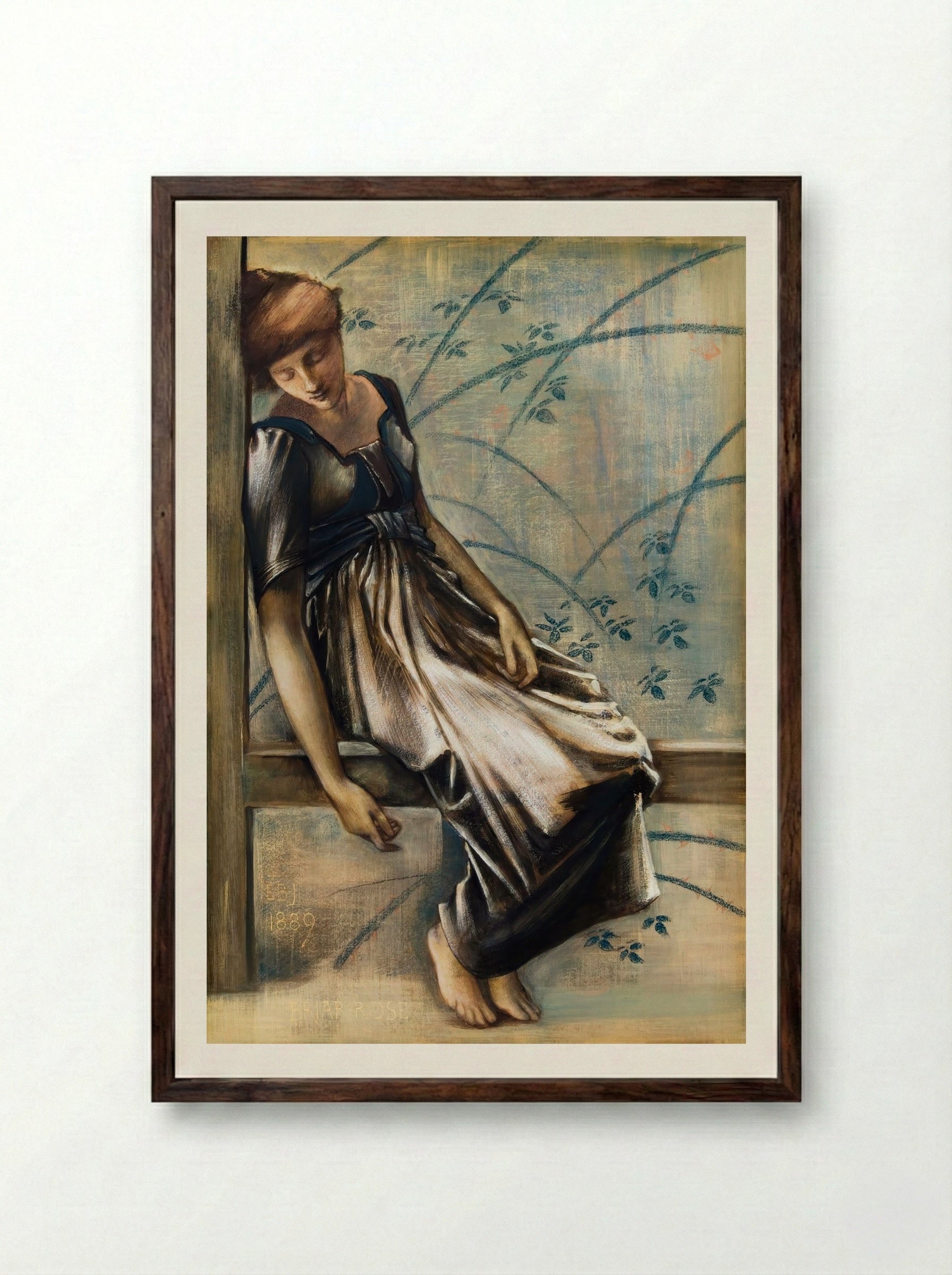Study for 'The Garden Court' (The Briar Rose Series) - Sir Edward Burne-Jones - Framed Print Dark Wood