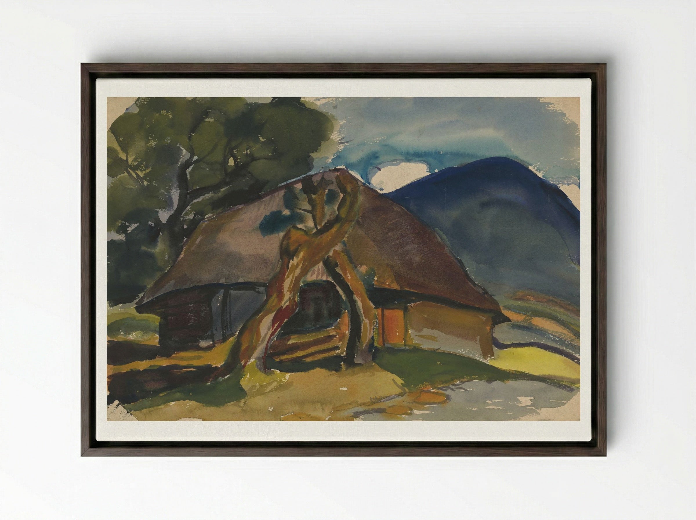 Cottage Below the Mountains - Zolo Palugyay - Framed Canvas Dark Wood