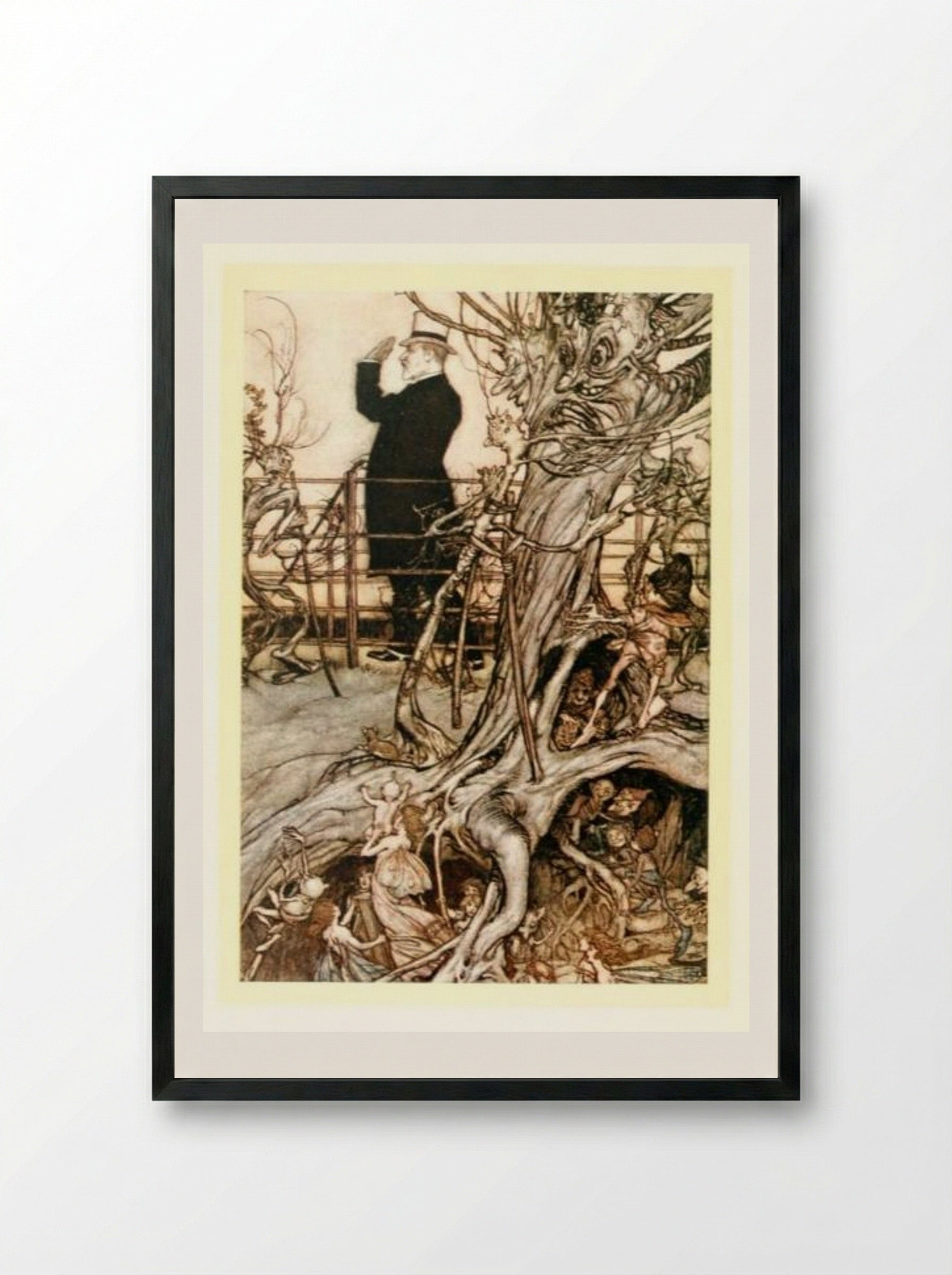 The Kensington Gardens are in London, where the King lives - Arthur Rackham - Framed Print Black