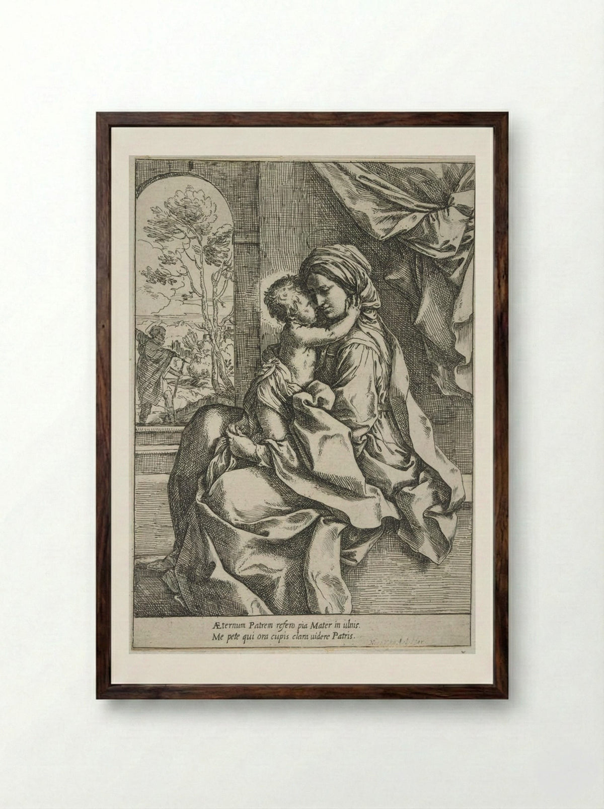 Madonna and Child, Saint Joseph in the Background - Guido Reni - Framed Print Dark Wood