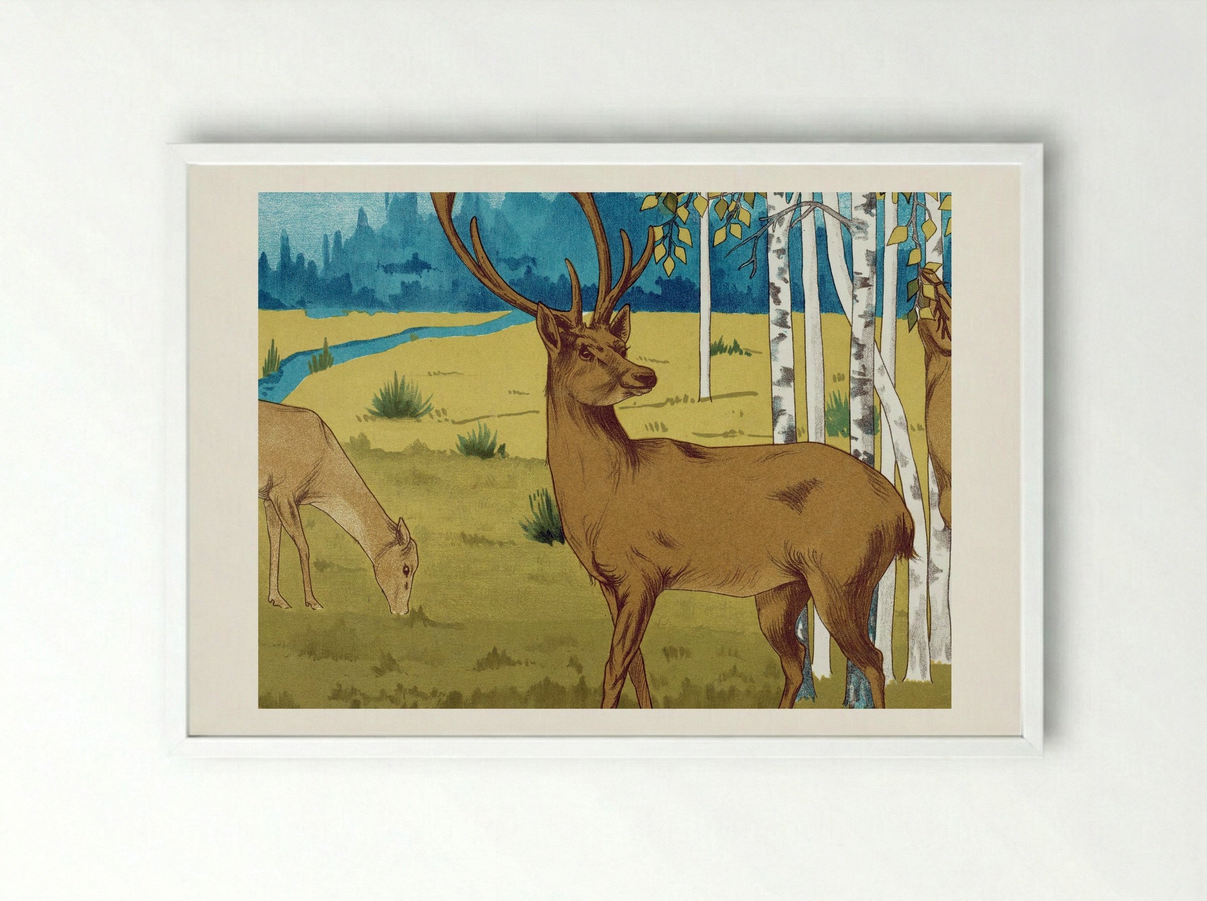 Cerfs (Deer) from L'animal dans la décoration - Maurice Pillard Verneuil - Framed Print White