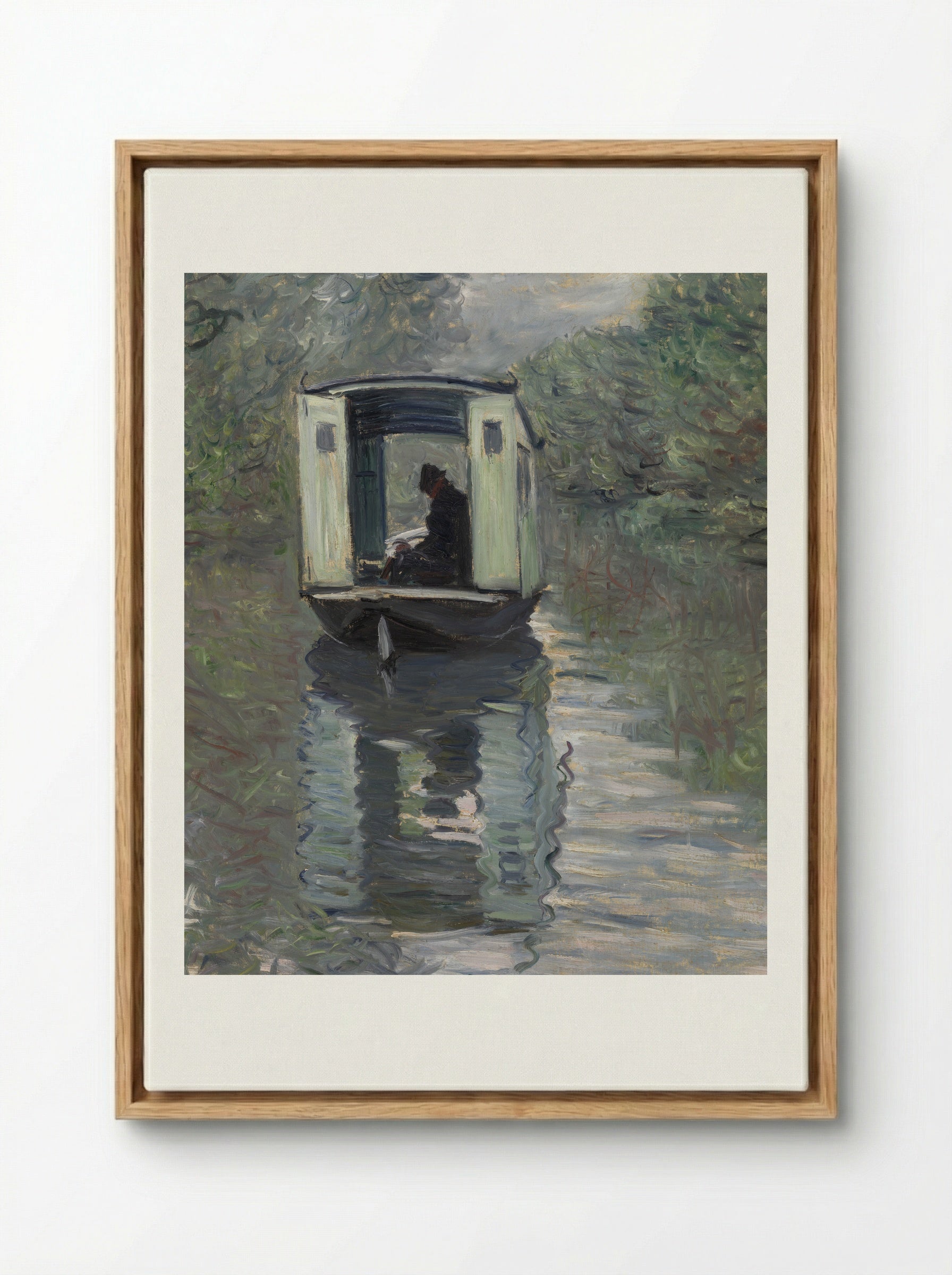 The Studio Boat (Le Bateau-atelier) - Claude Monet - Framed Canvas Wood