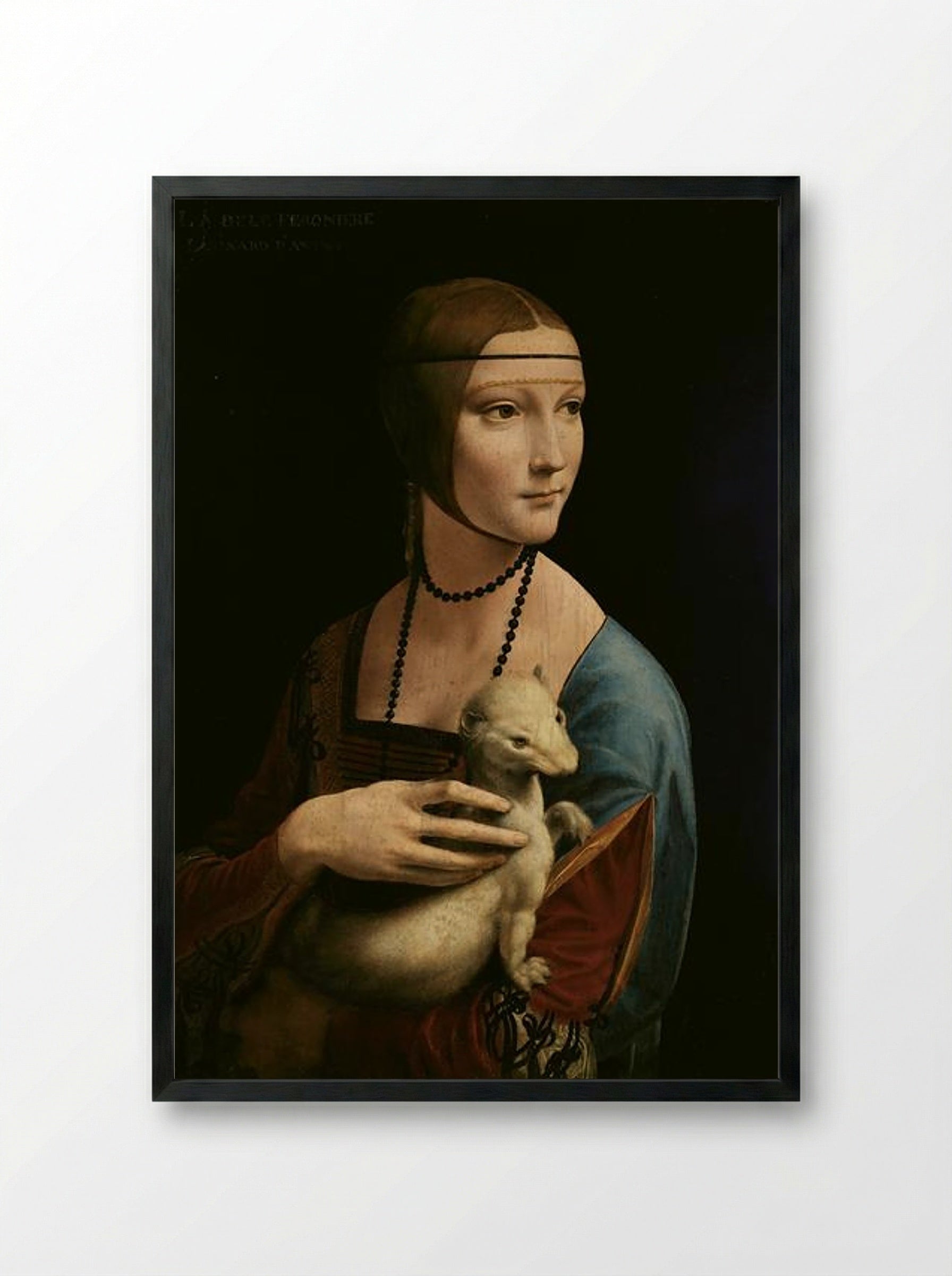 The Lady with an Ermine (Cecilia Gallerani) - Leonardo da Vinci - Framed Print Black