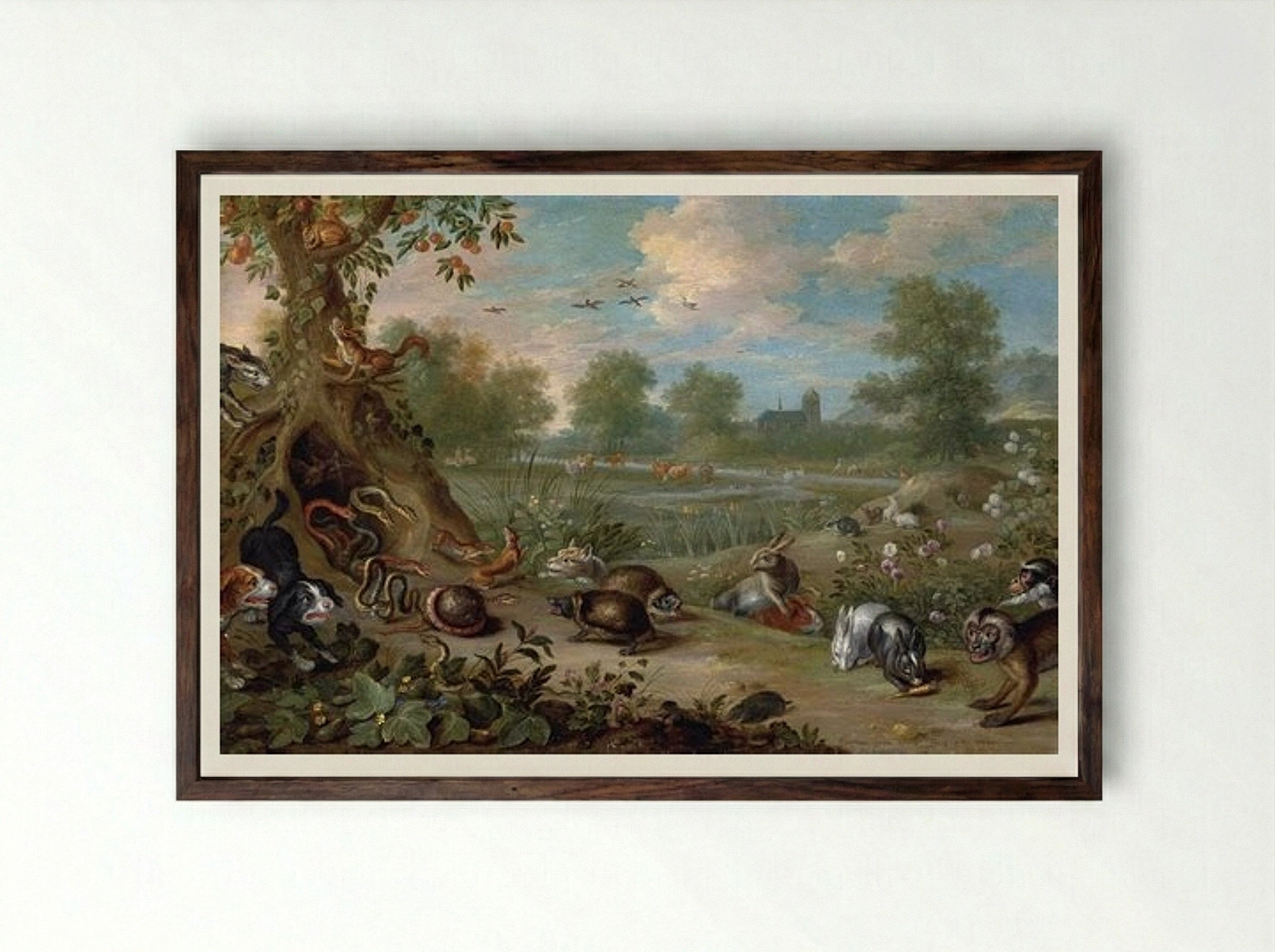 Allegory of the Garden of Eden - Jan van Kessel the Elder - Framed Print Dark Wood