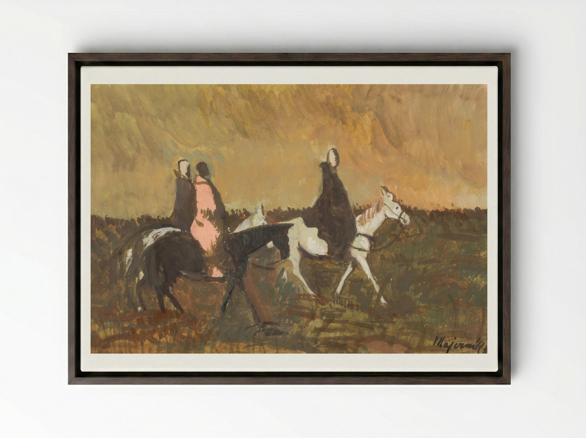 Three Riders in a Landscape - Cyprián Majerník - Framed Canvas Dark Wood