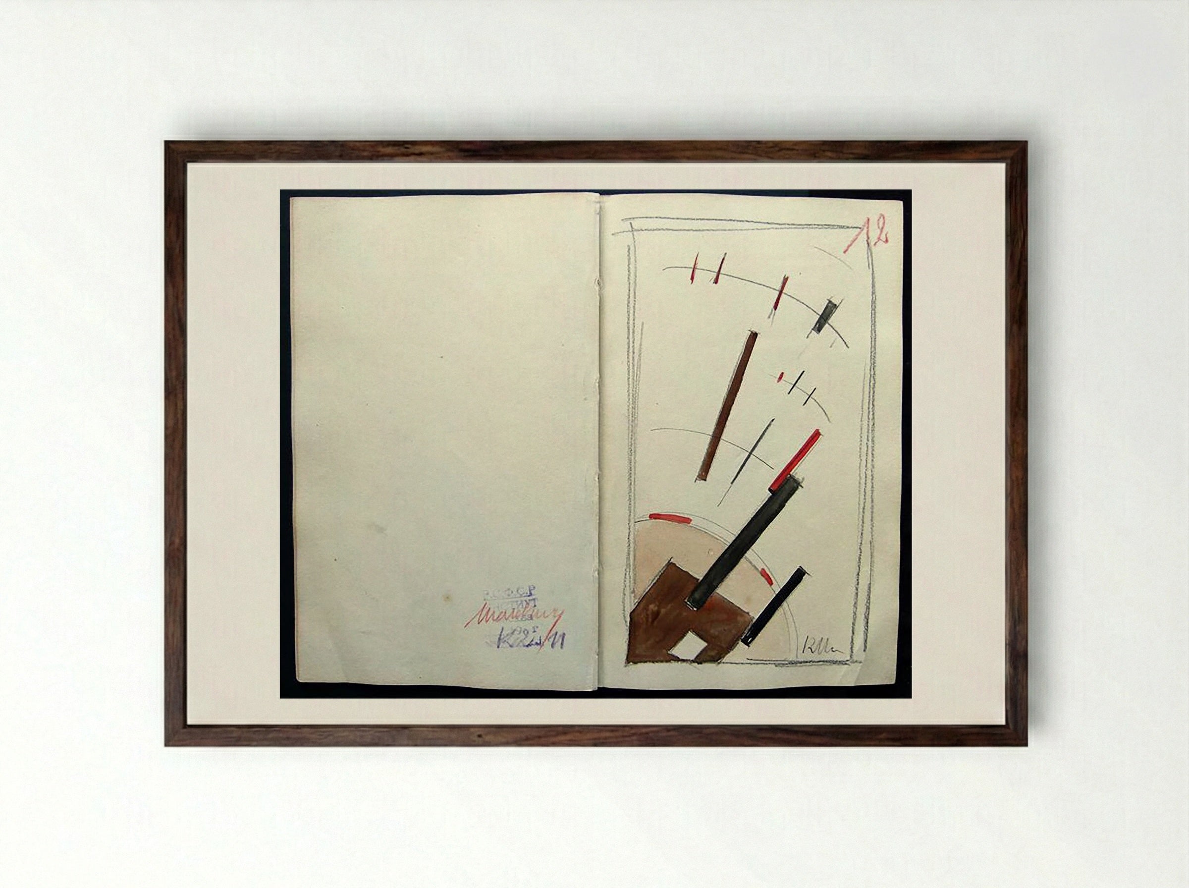 Suprematist Composition (Sketchbook Page) - Ivan Kliun - Framed Print Dark Wood