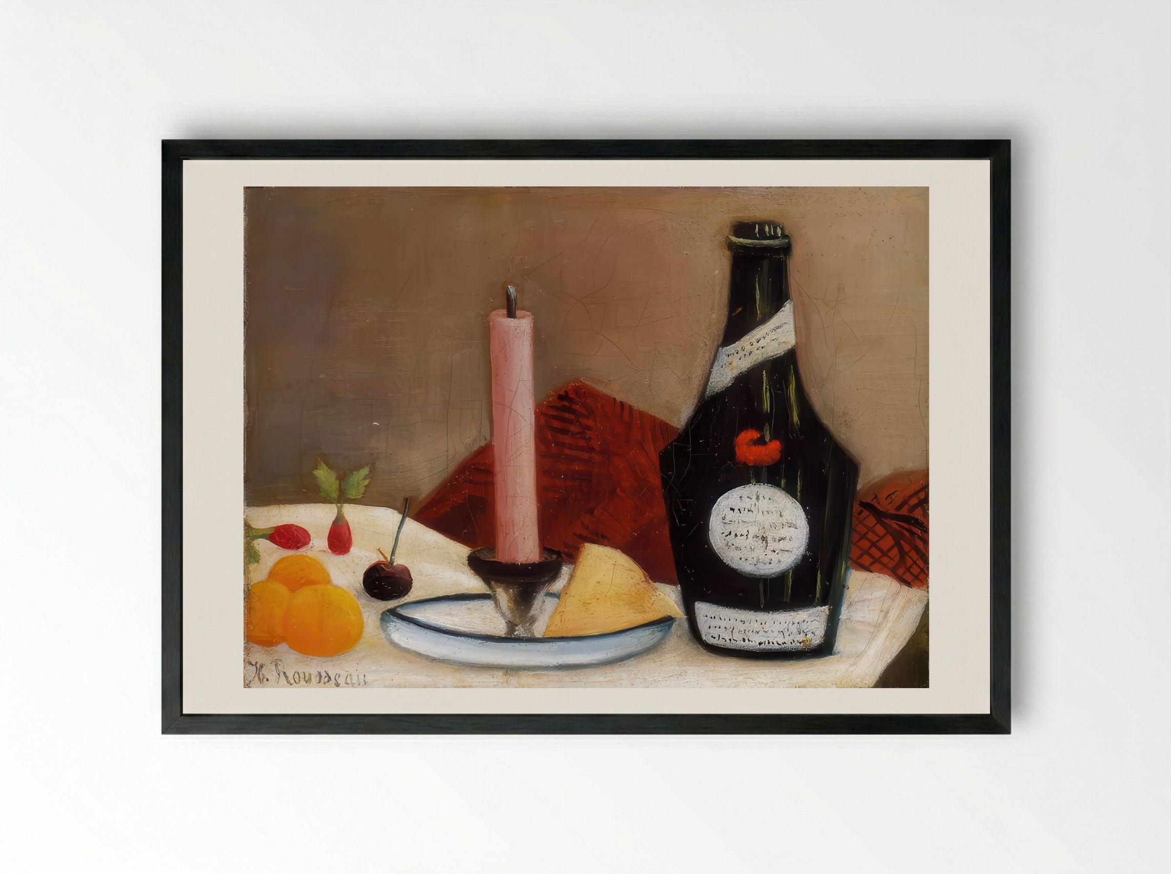 The Pink Candle by Henri Rousseau – Naïve Art Still Life Print - Framed Print Black
