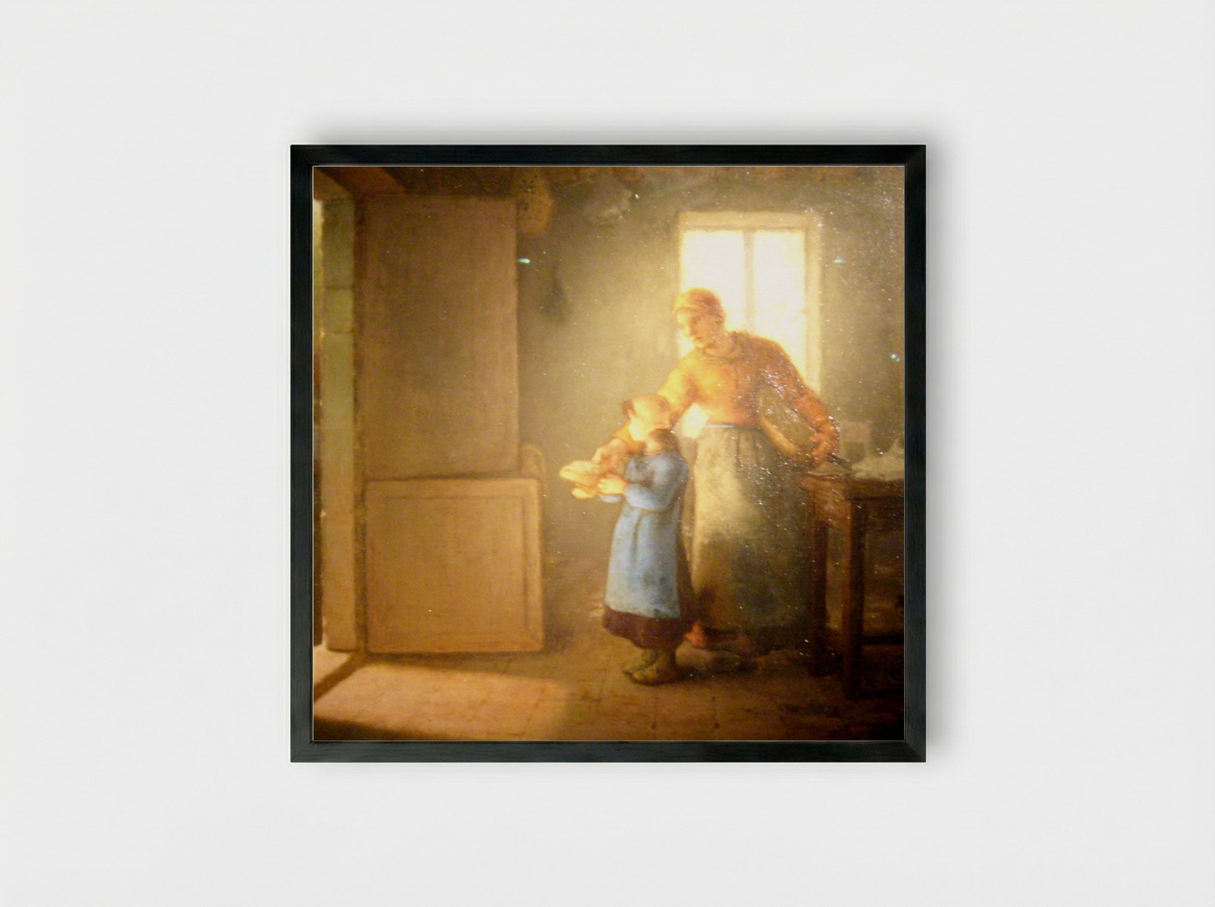 Untitled (Woman and Child Offering Bread) - Fine Art Print - Framed Print Black