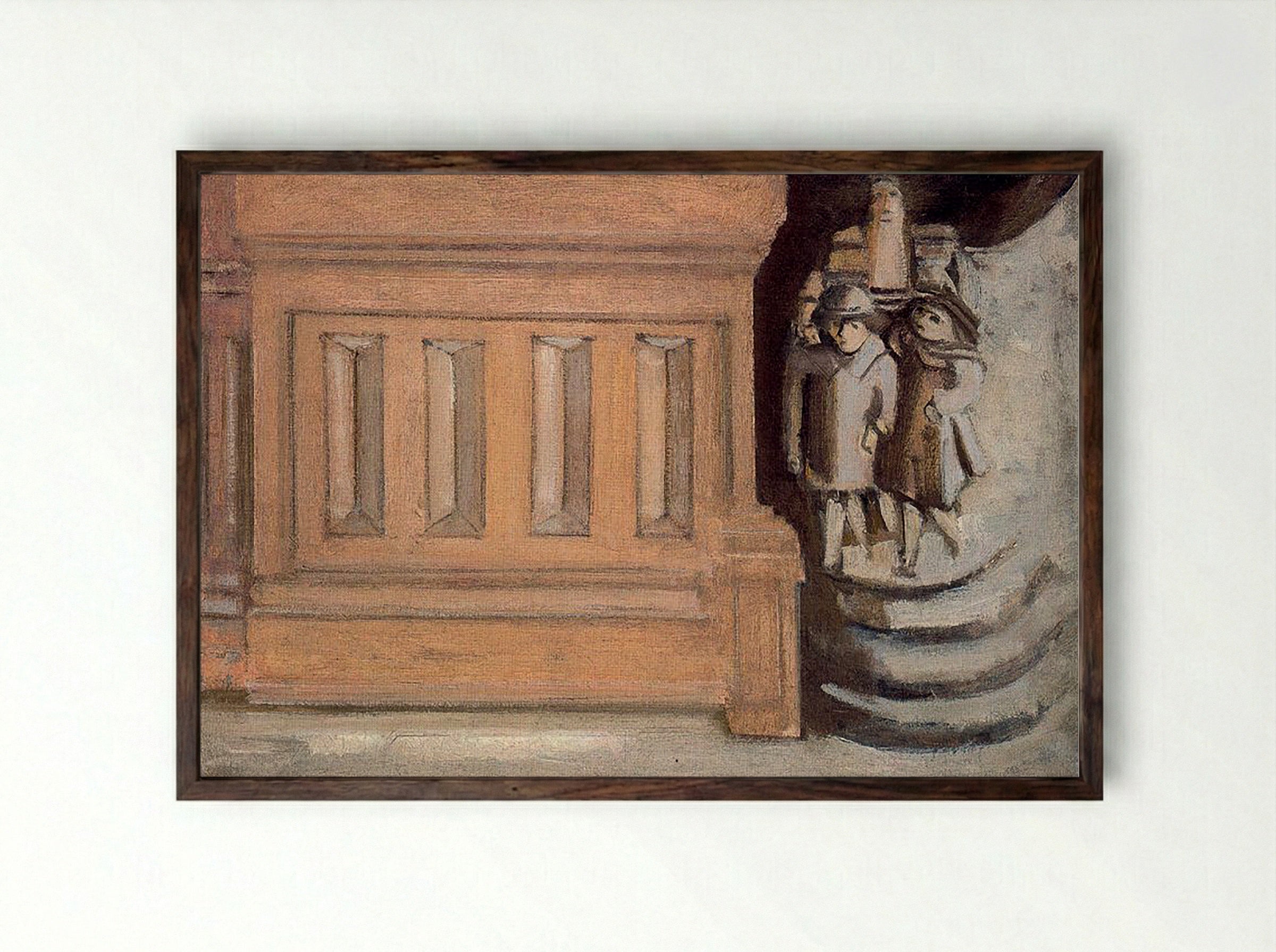 Untitled (Architectural Detail with Figures) - Fine Art Print - Framed Print Dark Wood