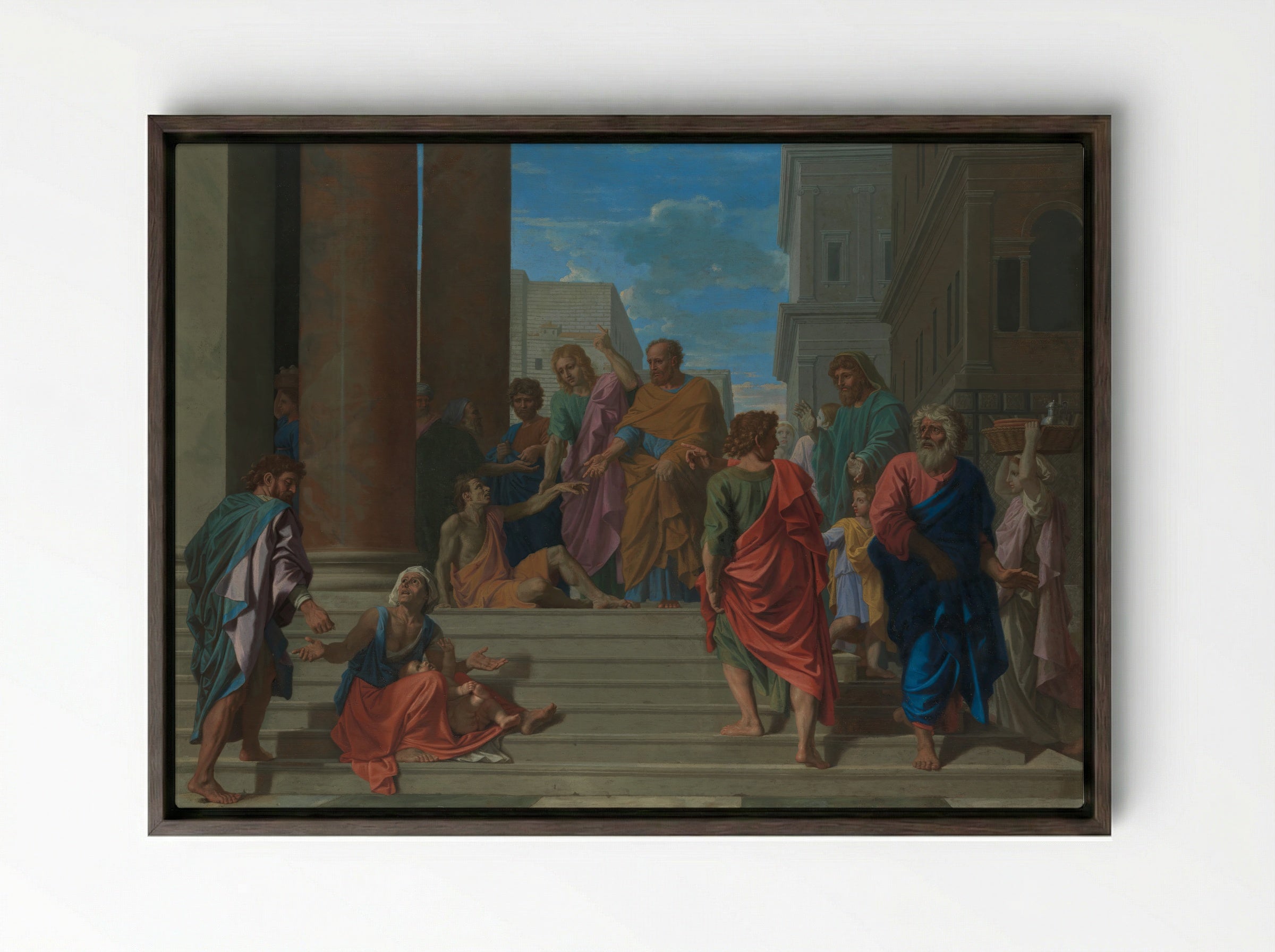 Saints Peter and John Healing the Lame Man - Nicolas Poussin - Framed Canvas Dark Wood