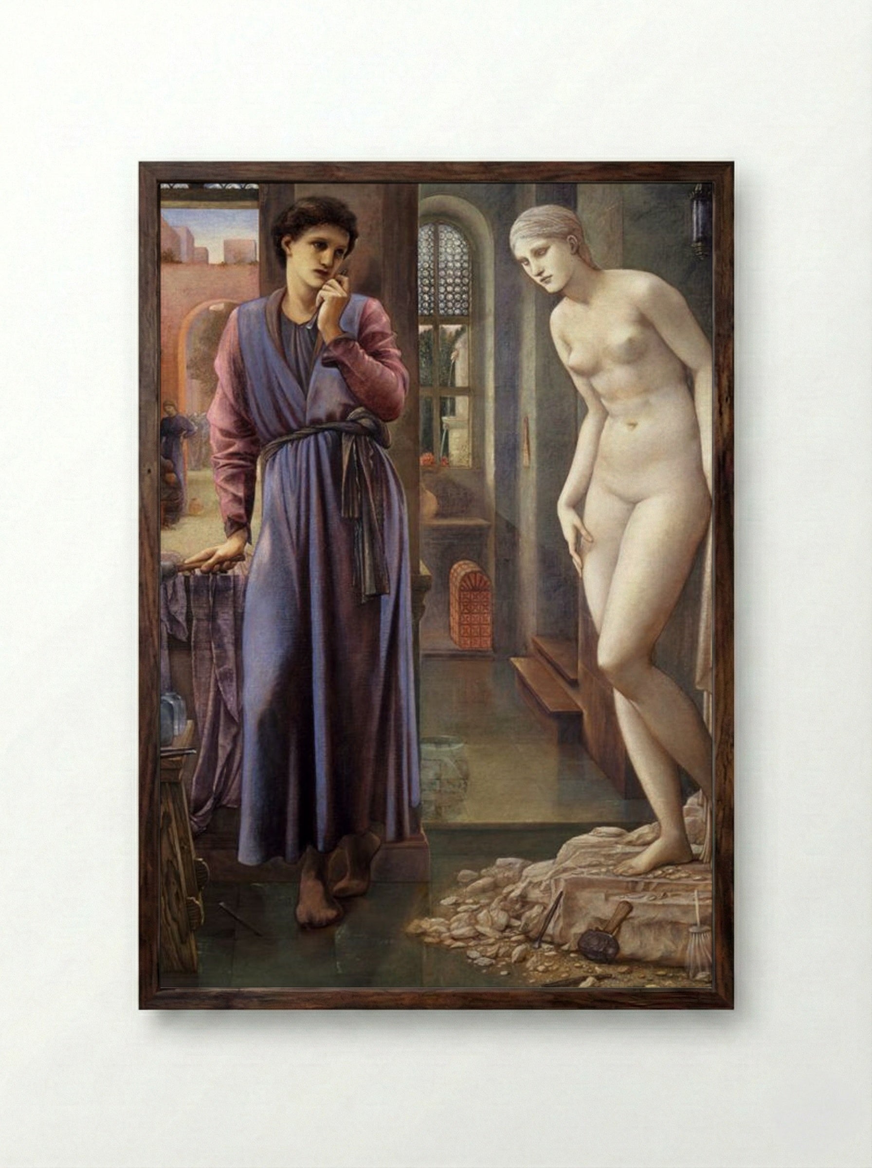 Pygmalion and the Image: The Hand Refrains - Edward Burne-Jones - Framed Print Dark Wood