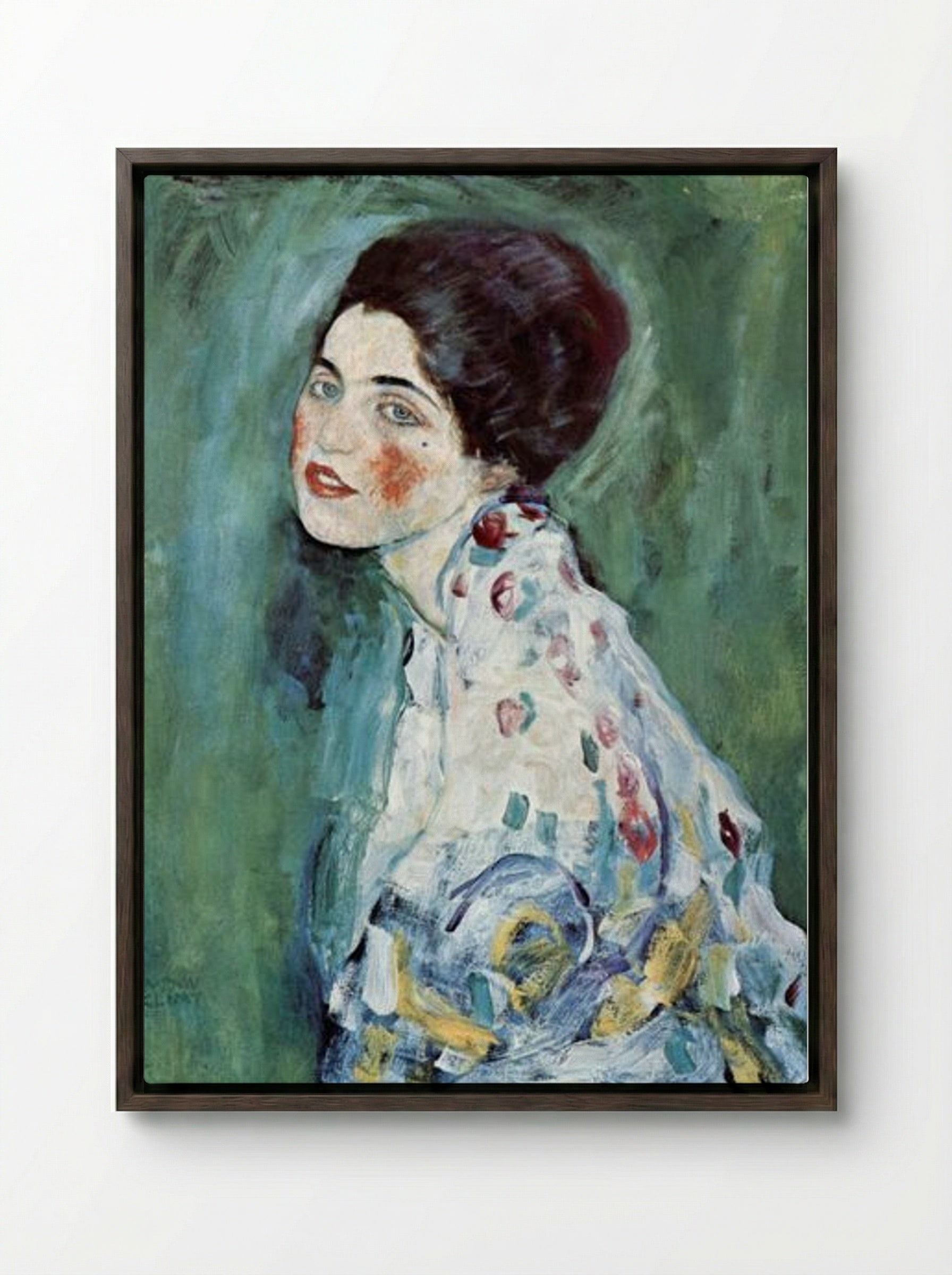 Portrait of a Lady - Gustav Klimt - Framed Canvas Dark Wood