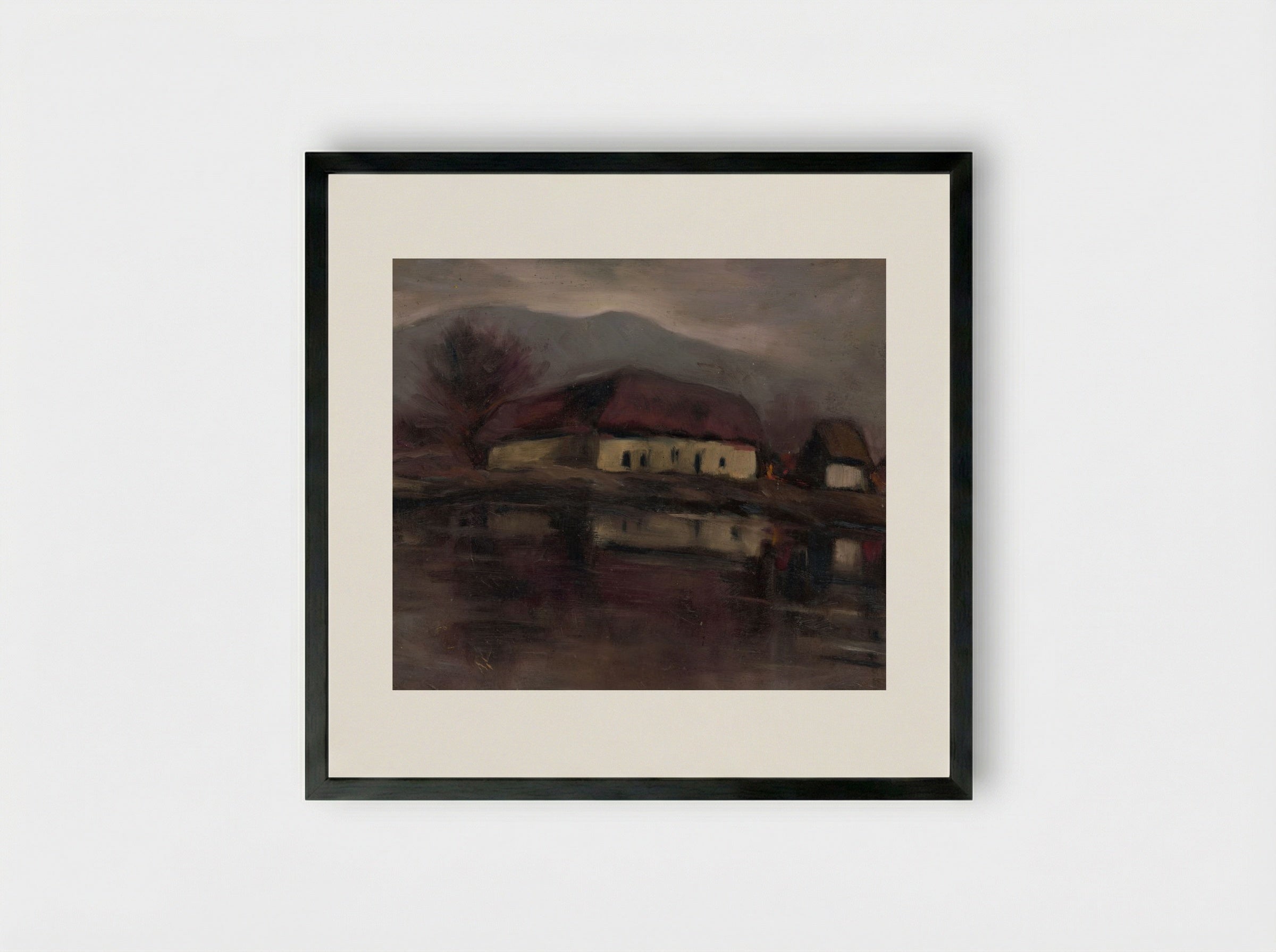 Sketch of a Landscape with a Lake - Zolo Palugyay - Framed Print Black