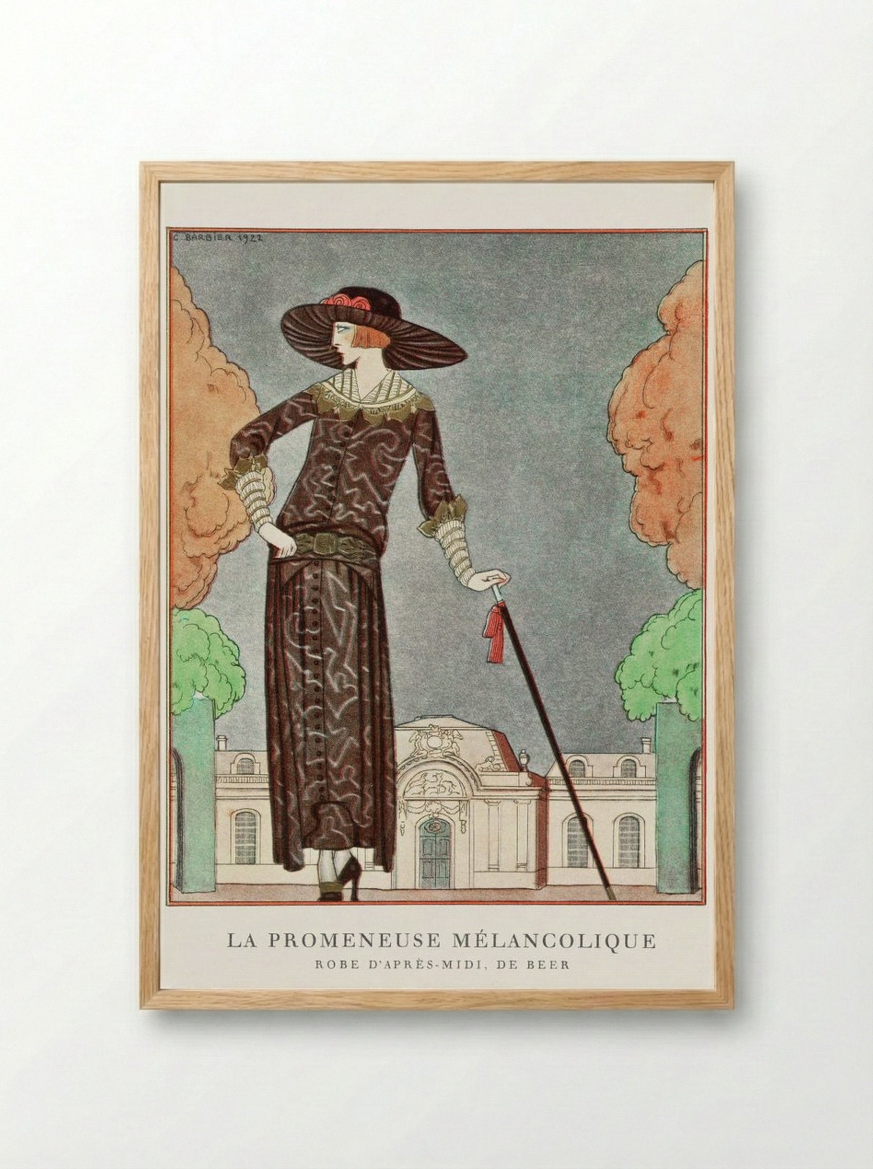 La Promeneuse Mélancolique - George Barbier - Framed Print Wood