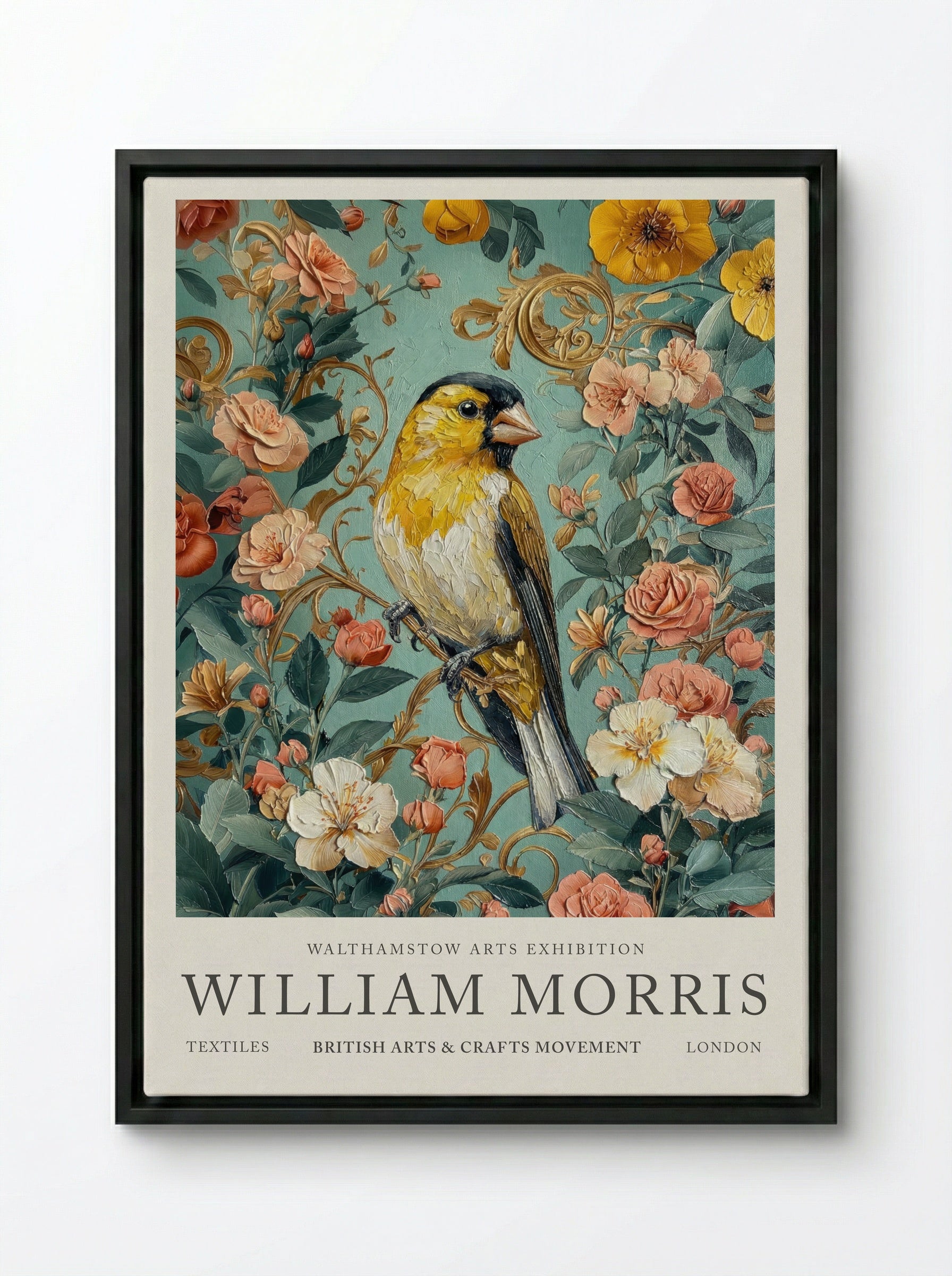 Goldfinch Glow - William Morris - Framed Canvas Black