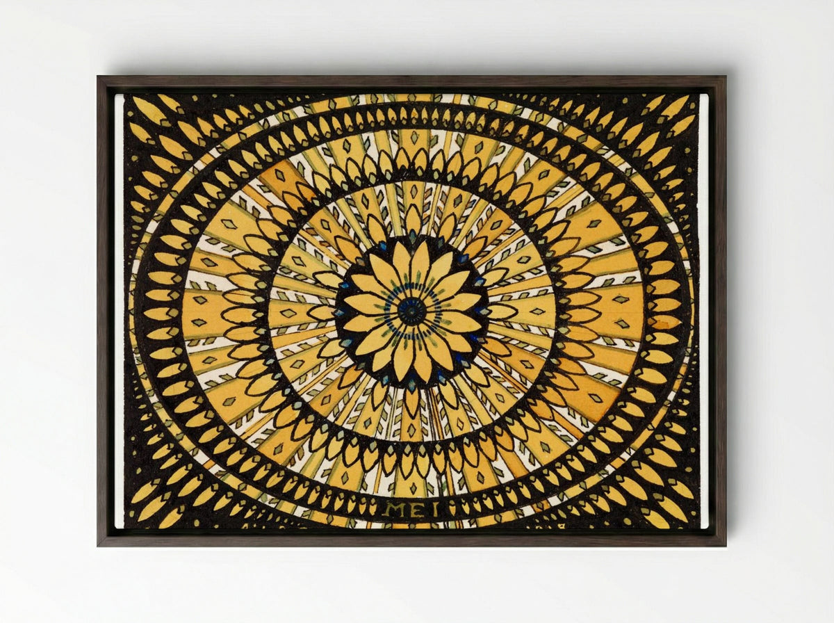 Rosette from Stylized Flowers and Leaves - Julie de Graag - Framed Canvas Dark Wood